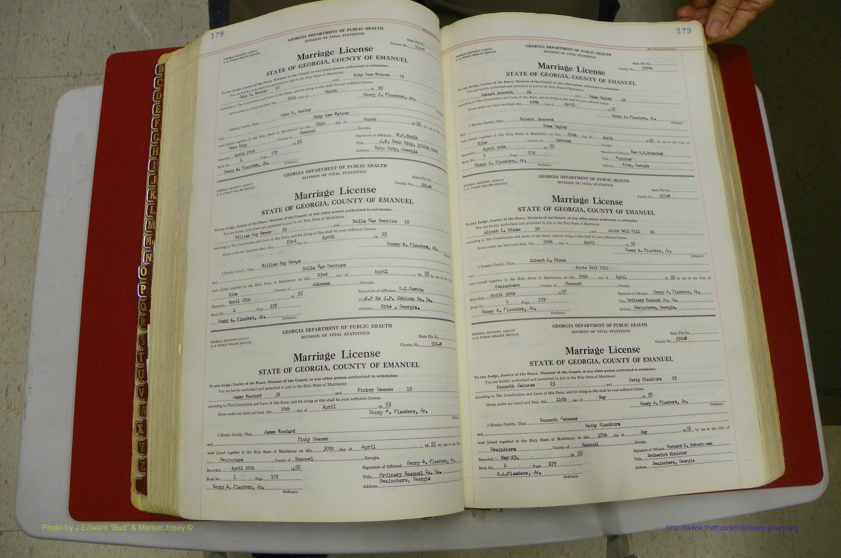 Emanuel Co, GA, Marriages Book L, 1952 - 1962, P 178-179.JPG