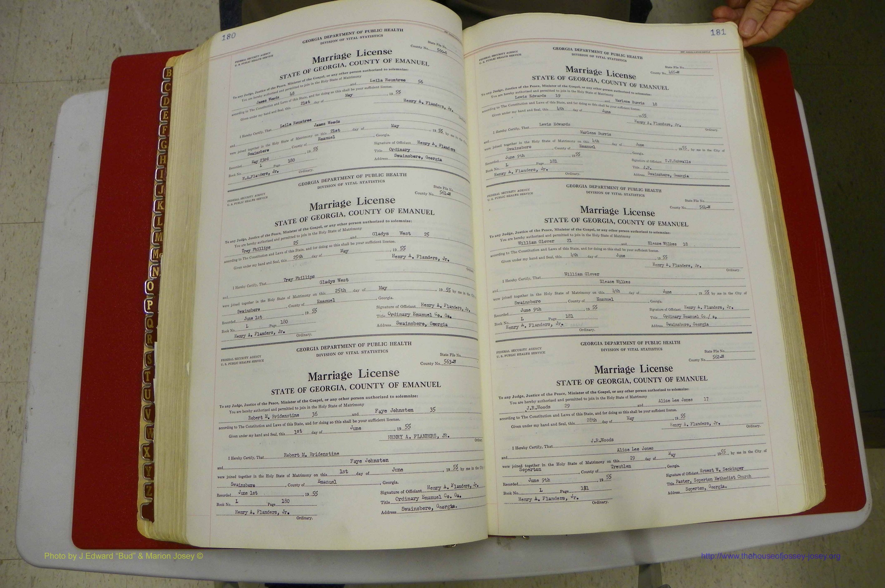 Emanuel Co, GA, Marriages Book L, 1952 - 1962, P 180-181.JPG