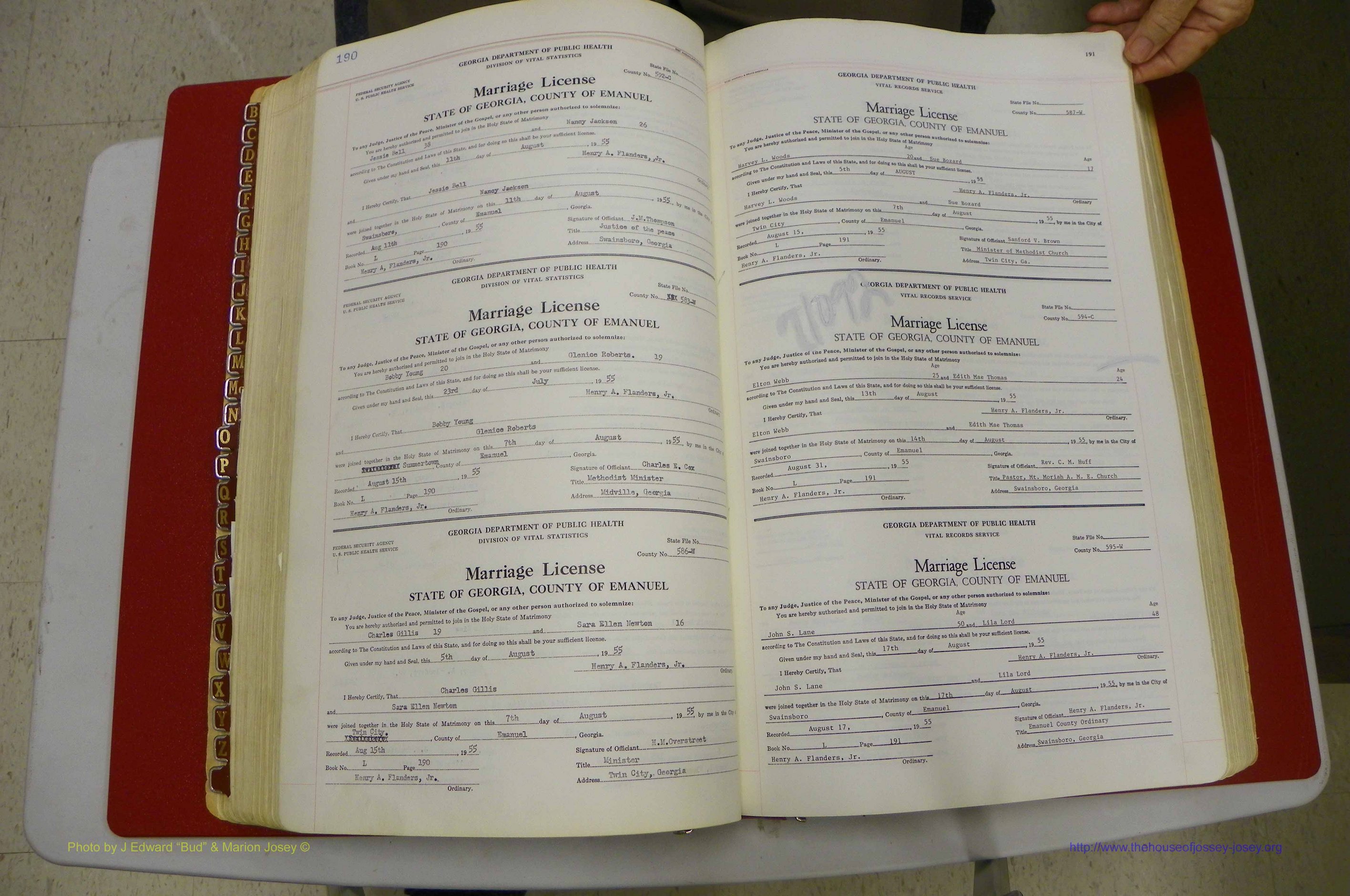 Emanuel Co, GA, Marriages Book L, 1952 - 1962, P 190-191.JPG