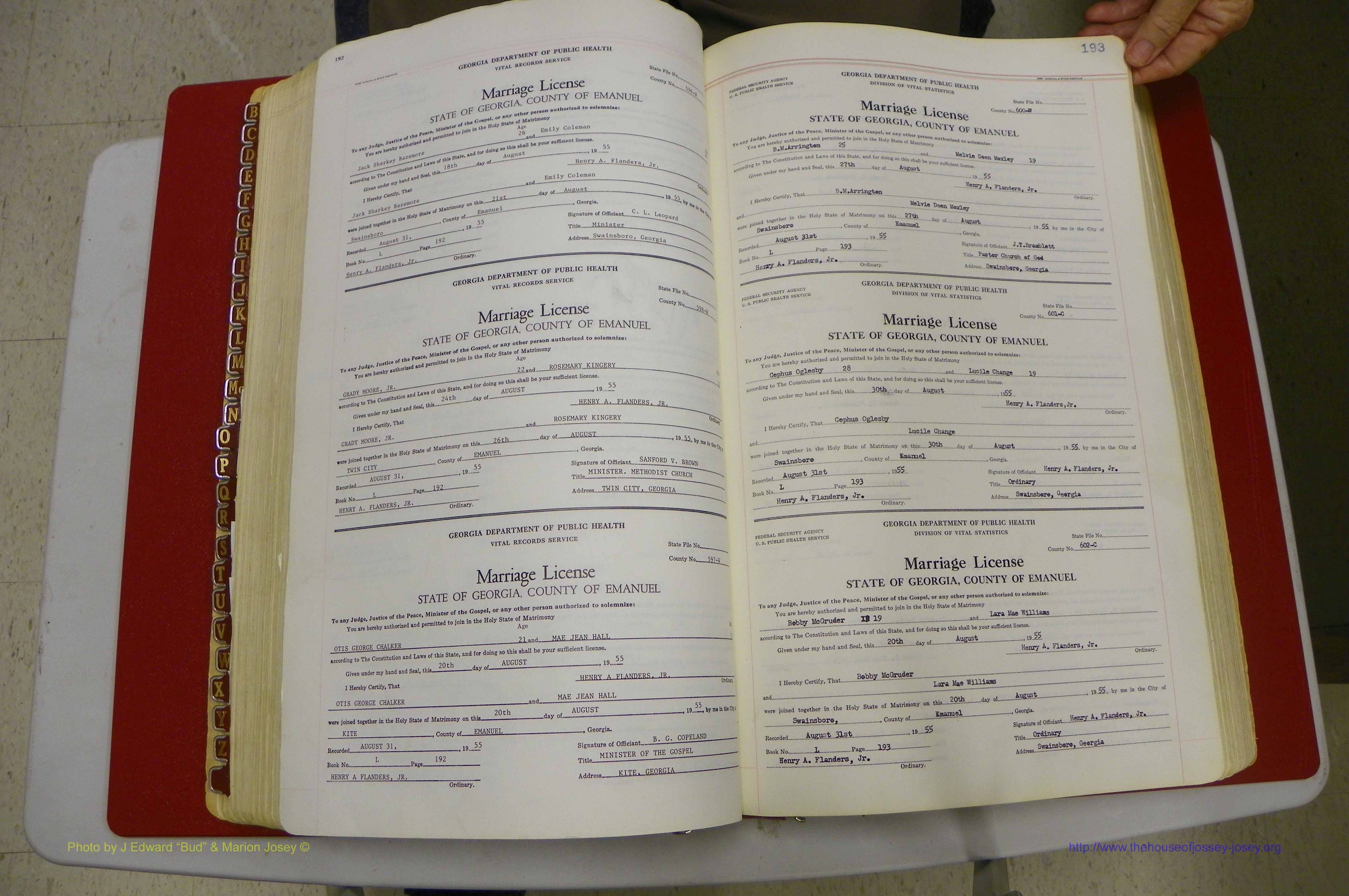 Emanuel Co, GA, Marriages Book L, 1952 - 1962, P 192-193.JPG