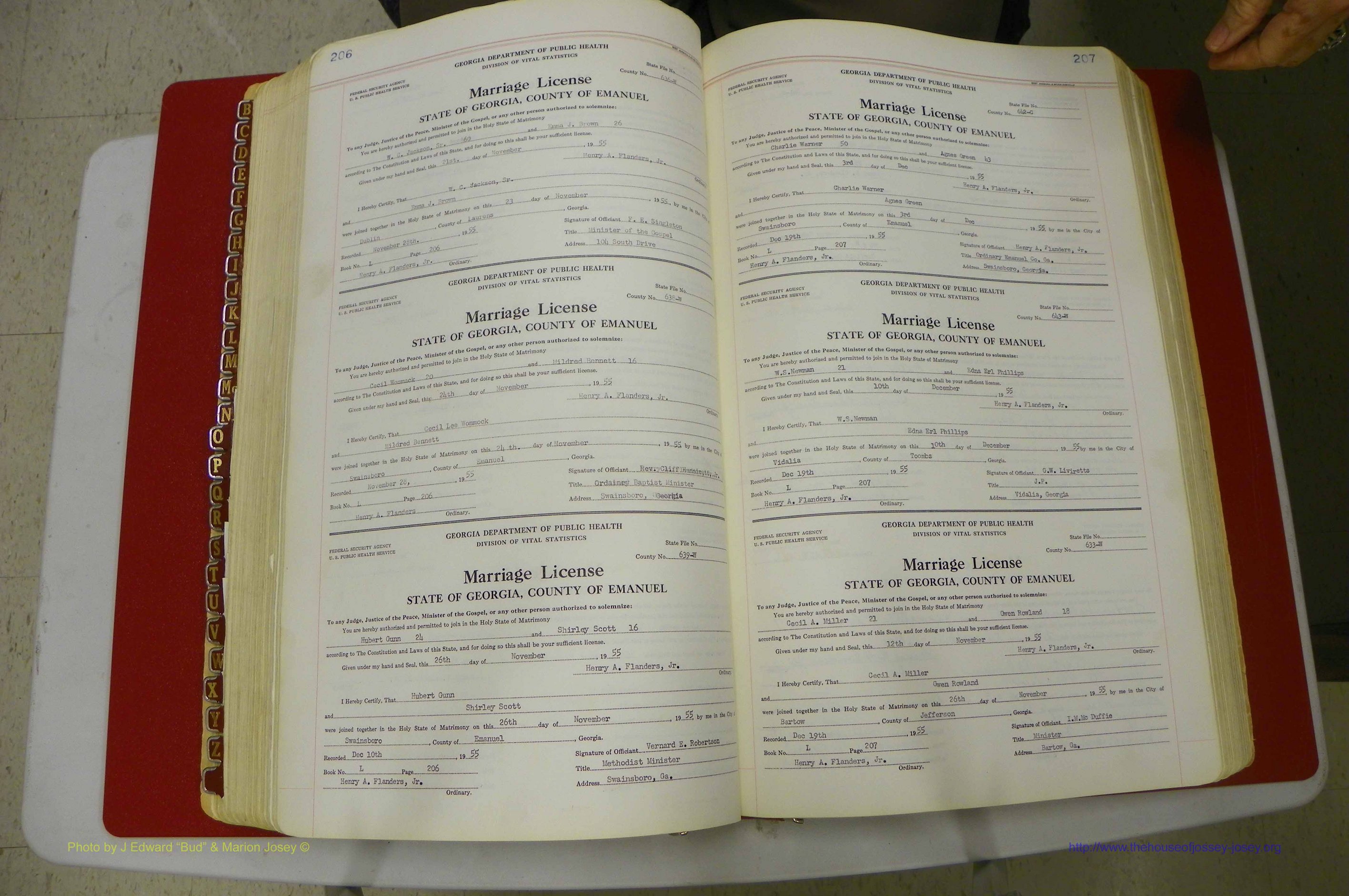 Emanuel Co, GA, Marriages Book L, 1952 - 1962, P 206-207.JPG