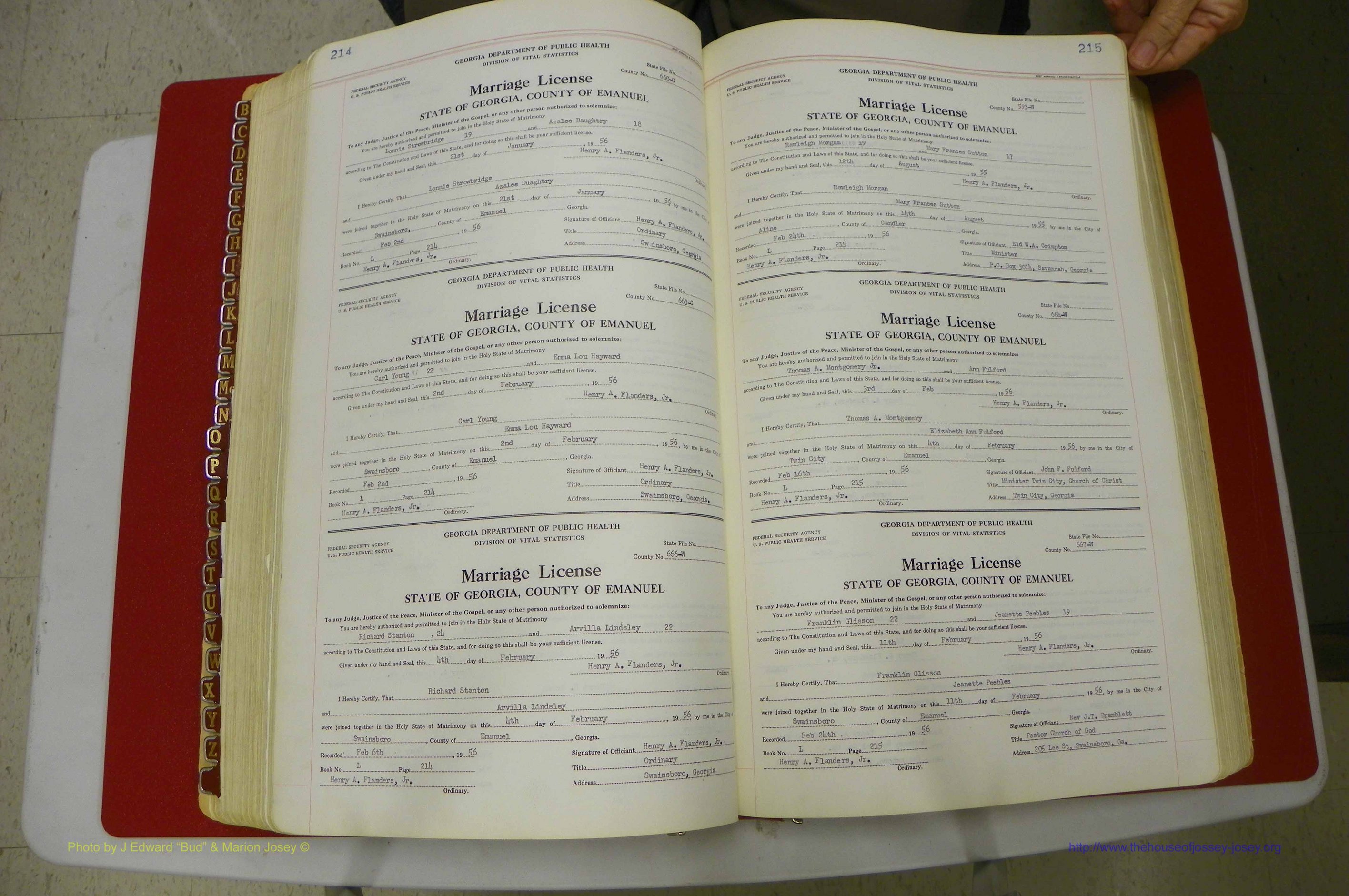 Emanuel Co, GA, Marriages Book L, 1952 - 1962, P 214-215.JPG