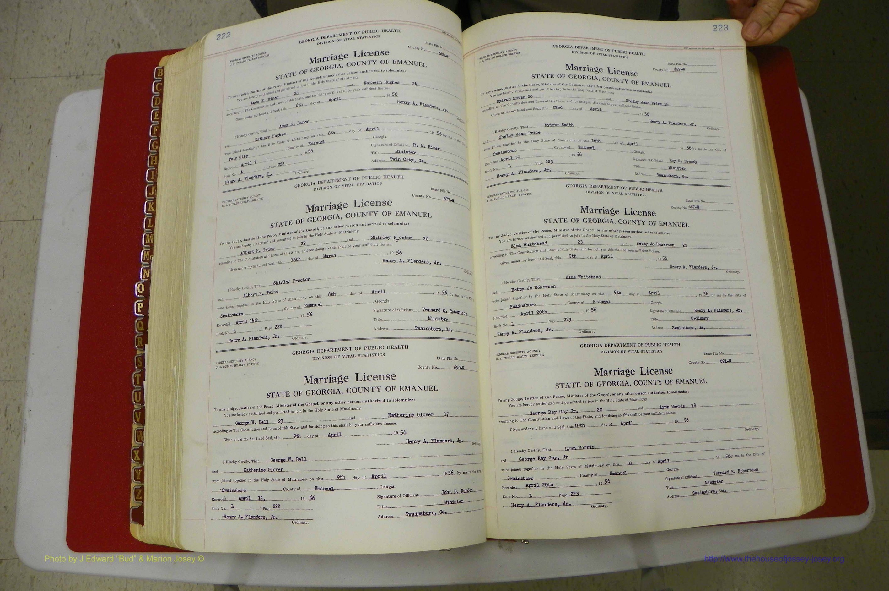 Emanuel Co, GA, Marriages Book L, 1952 - 1962, P 222-223.JPG