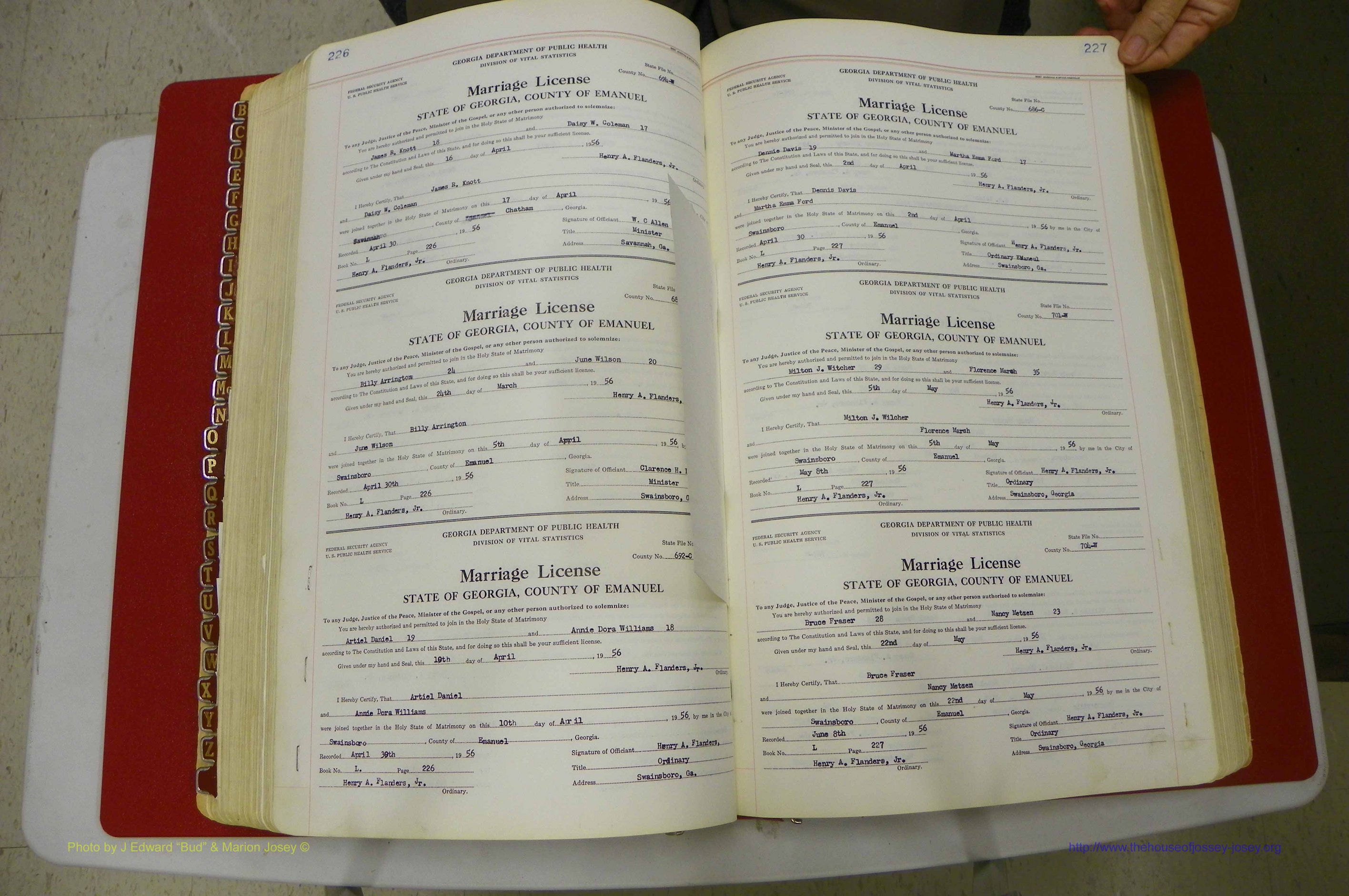 Emanuel Co, GA, Marriages Book L, 1952 - 1962, P 226-227.JPG