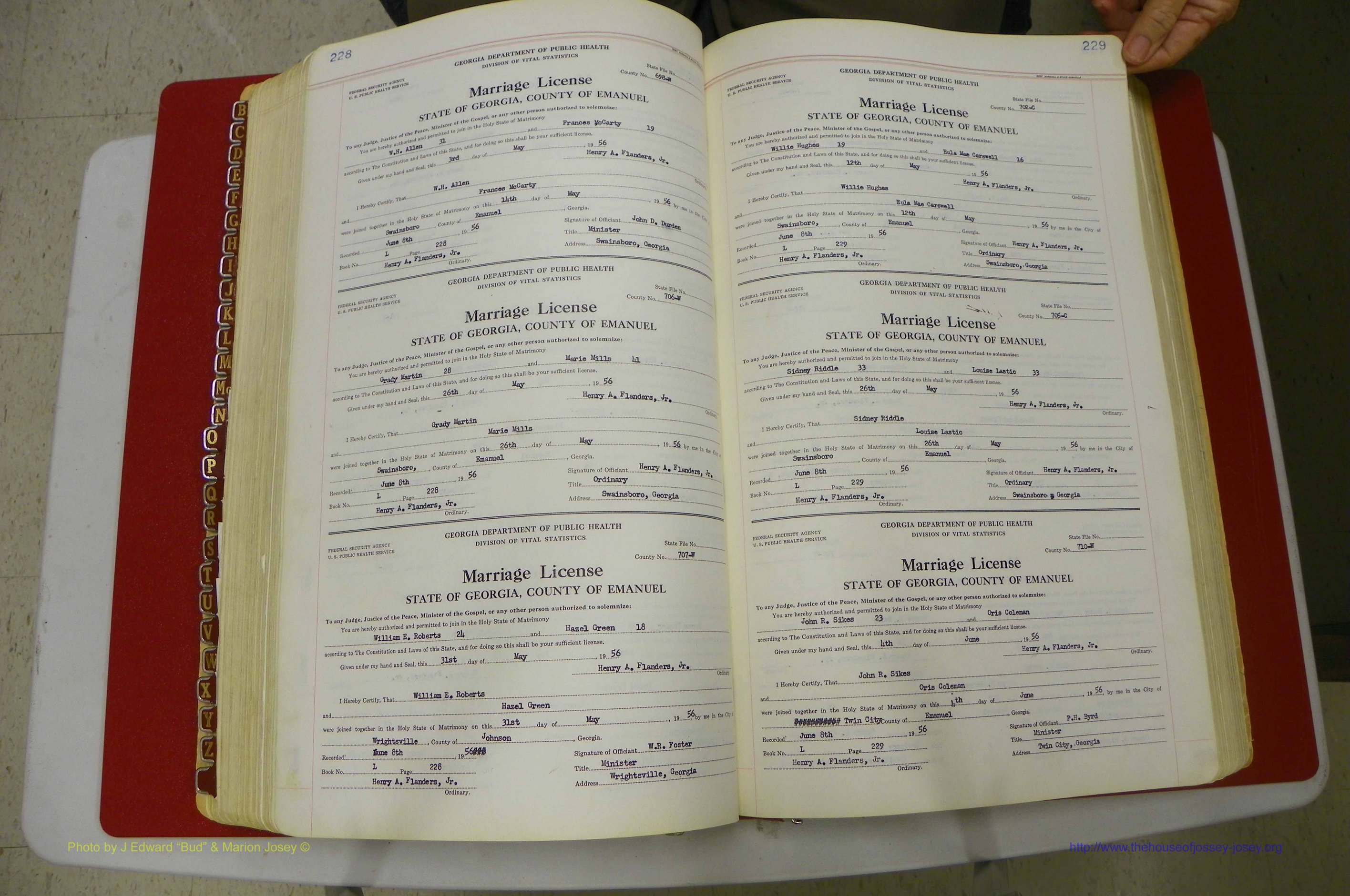Emanuel Co, GA, Marriages Book L, 1952 - 1962, P 228-229.JPG