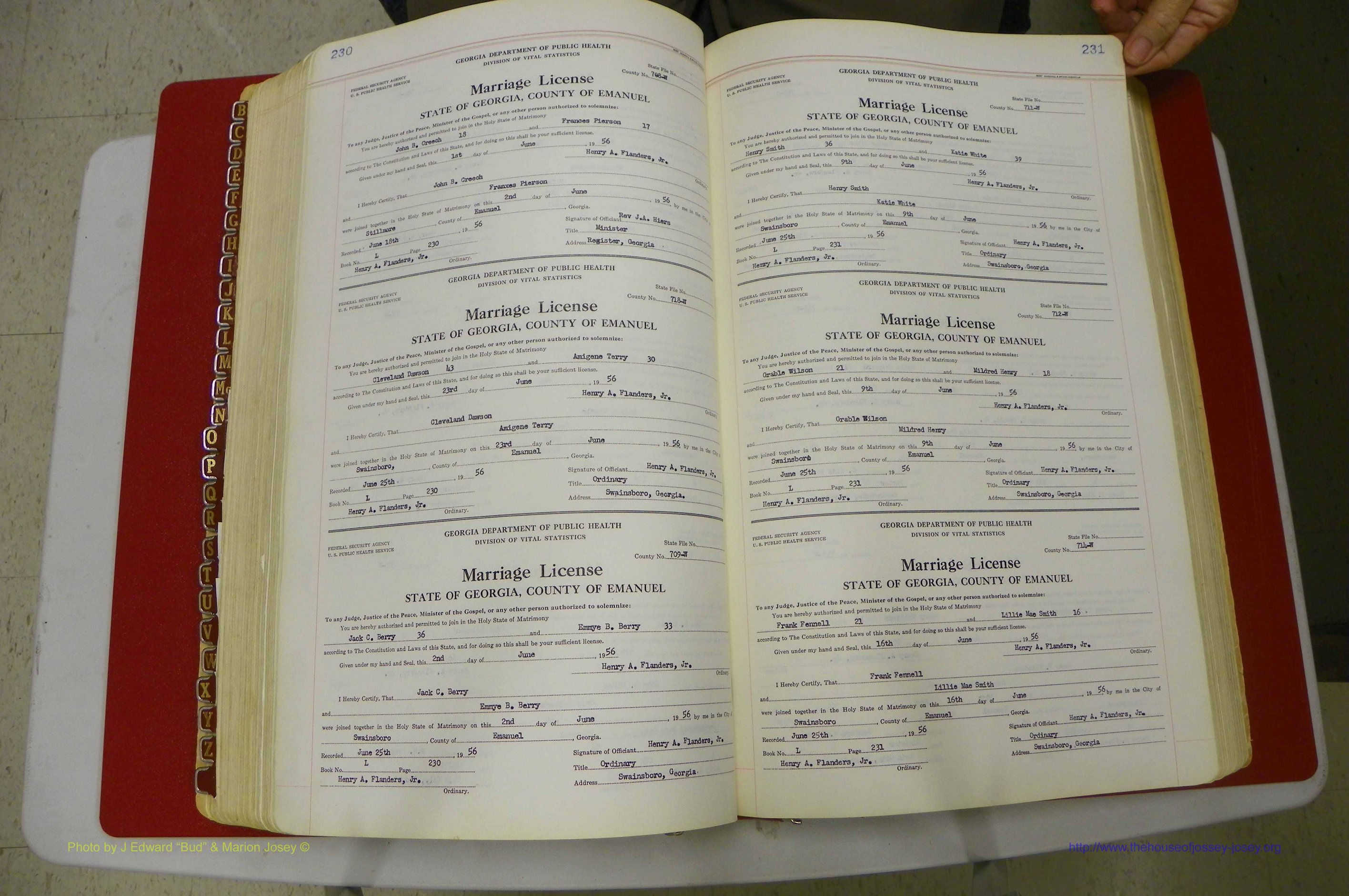 Emanuel Co, GA, Marriages Book L, 1952 - 1962, P 230-231.JPG