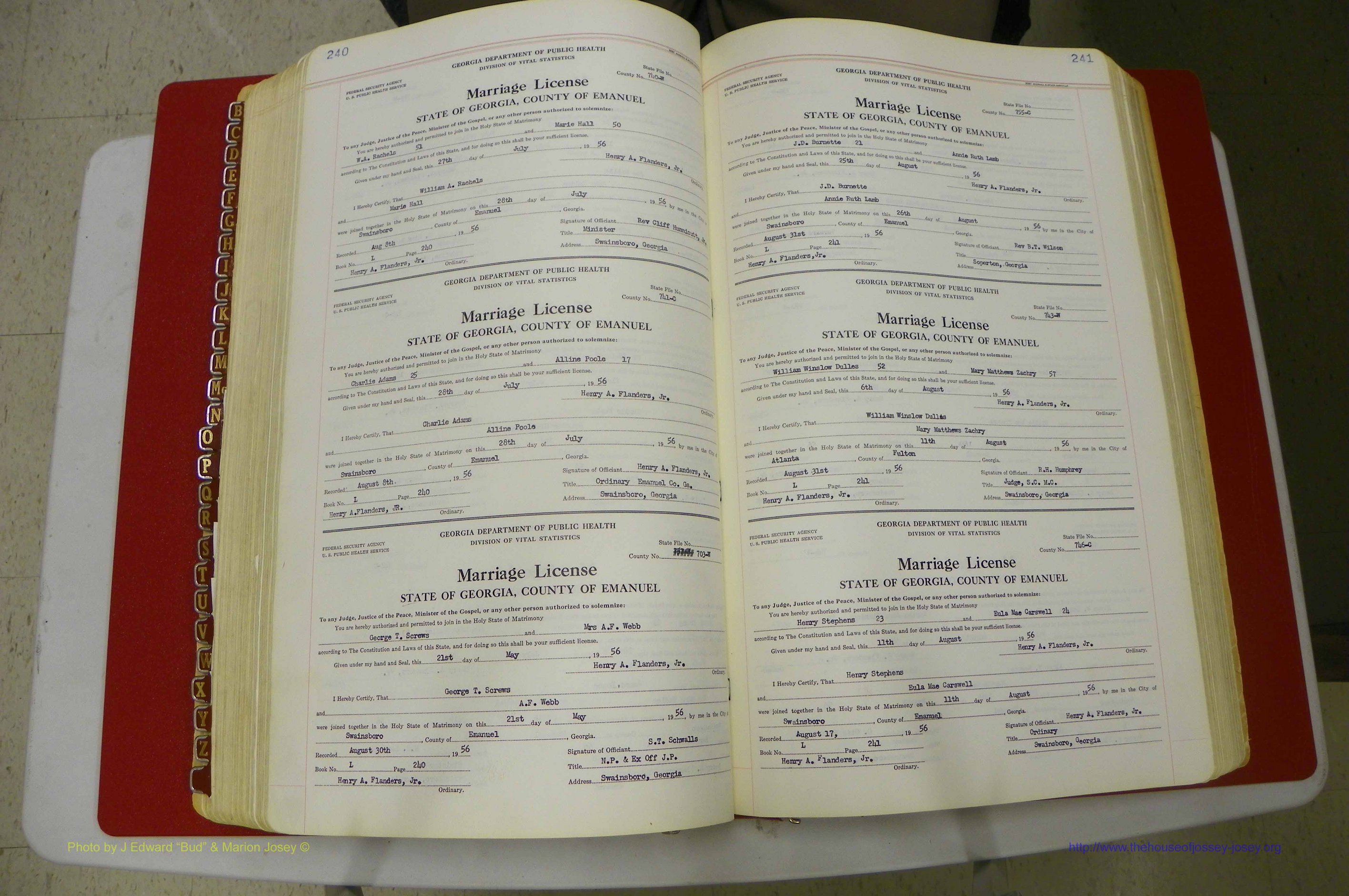 Emanuel Co, GA, Marriages Book L, 1952 - 1962, P 240-241.JPG