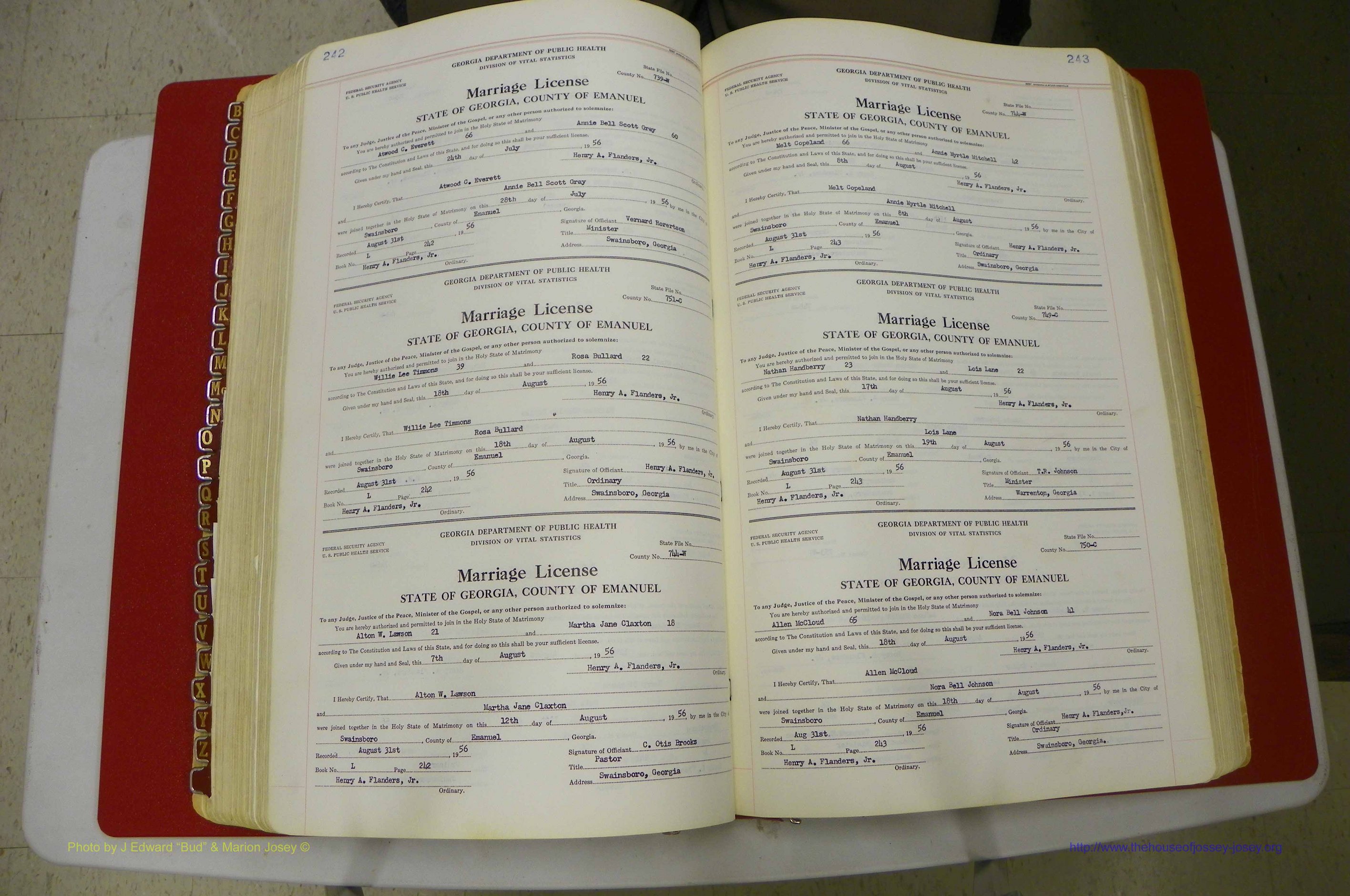 Emanuel Co, GA, Marriages Book L, 1952 - 1962, P 242-243.JPG