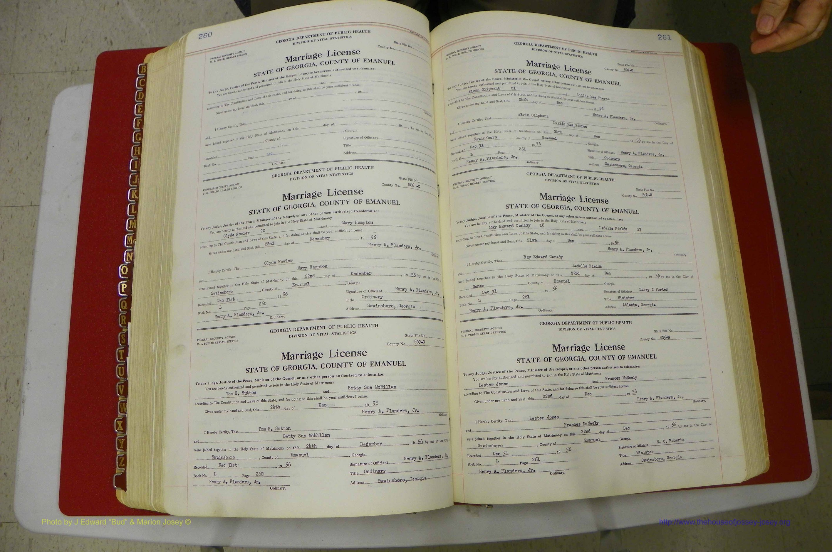 Emanuel Co, GA, Marriages Book L, 1952 - 1962, P 260-261.JPG