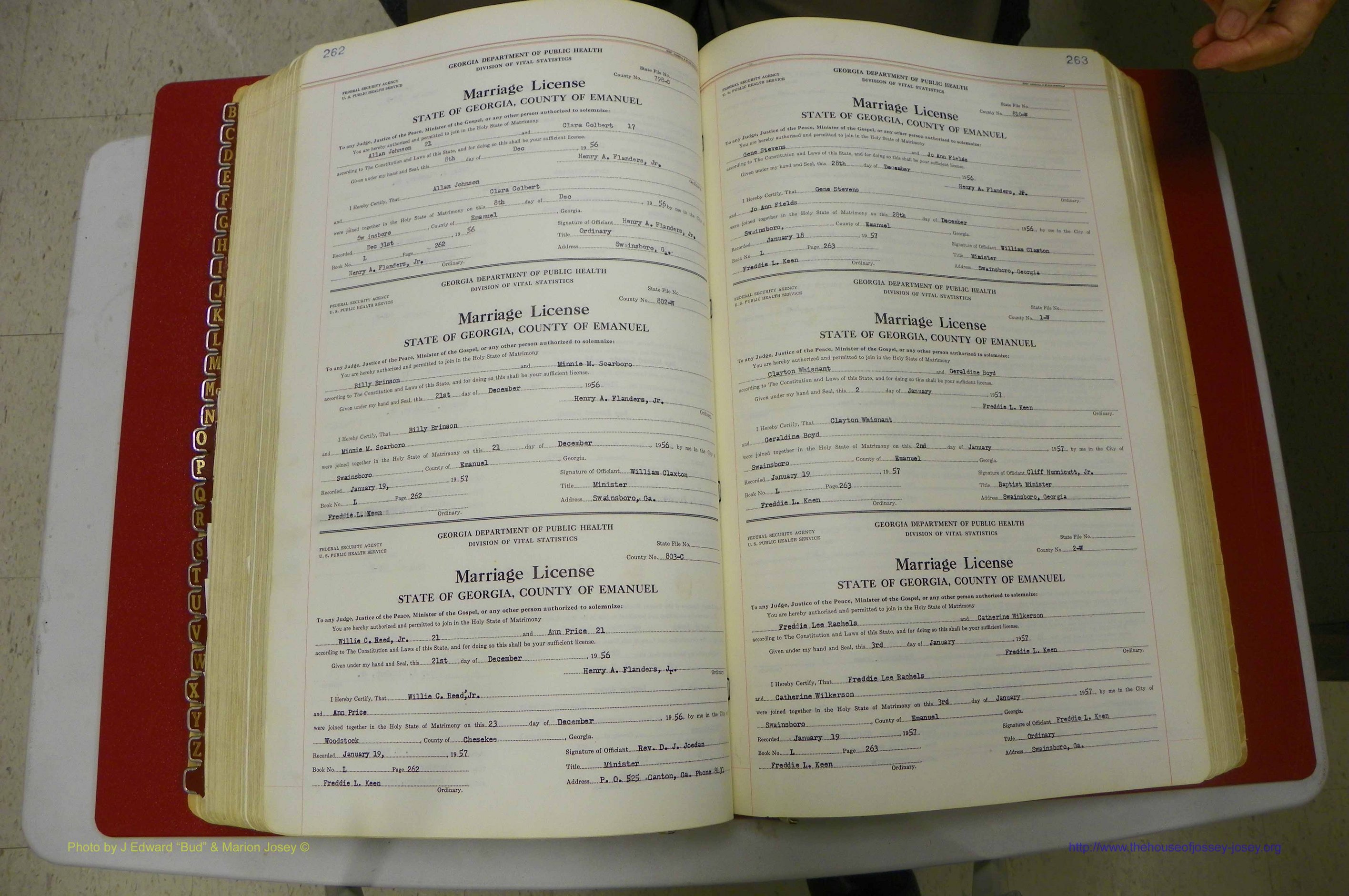 Emanuel Co, GA, Marriages Book L, 1952 - 1962, P 262-263.JPG