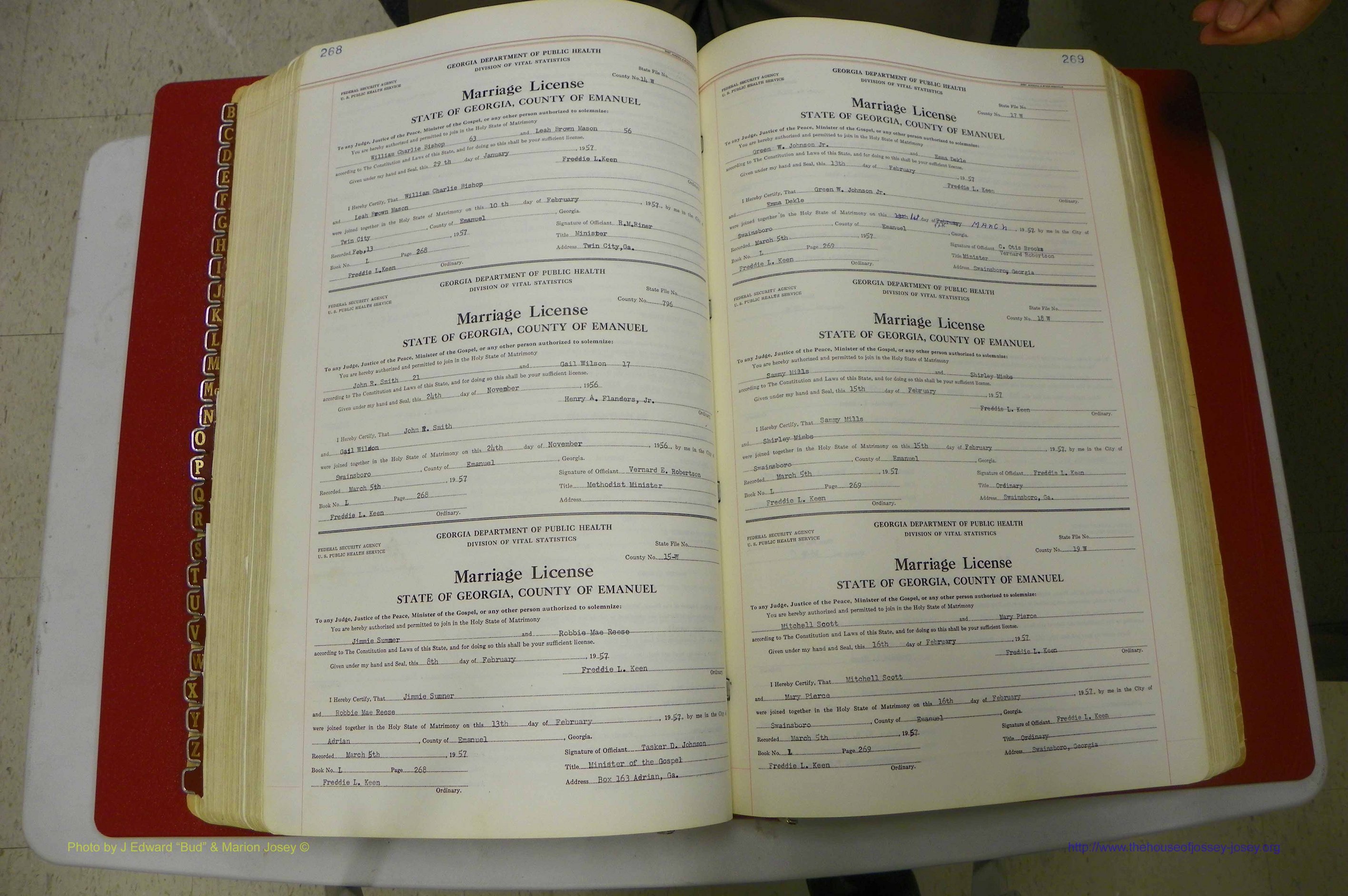 Emanuel Co, GA, Marriages Book L, 1952 - 1962, P 268-269.JPG