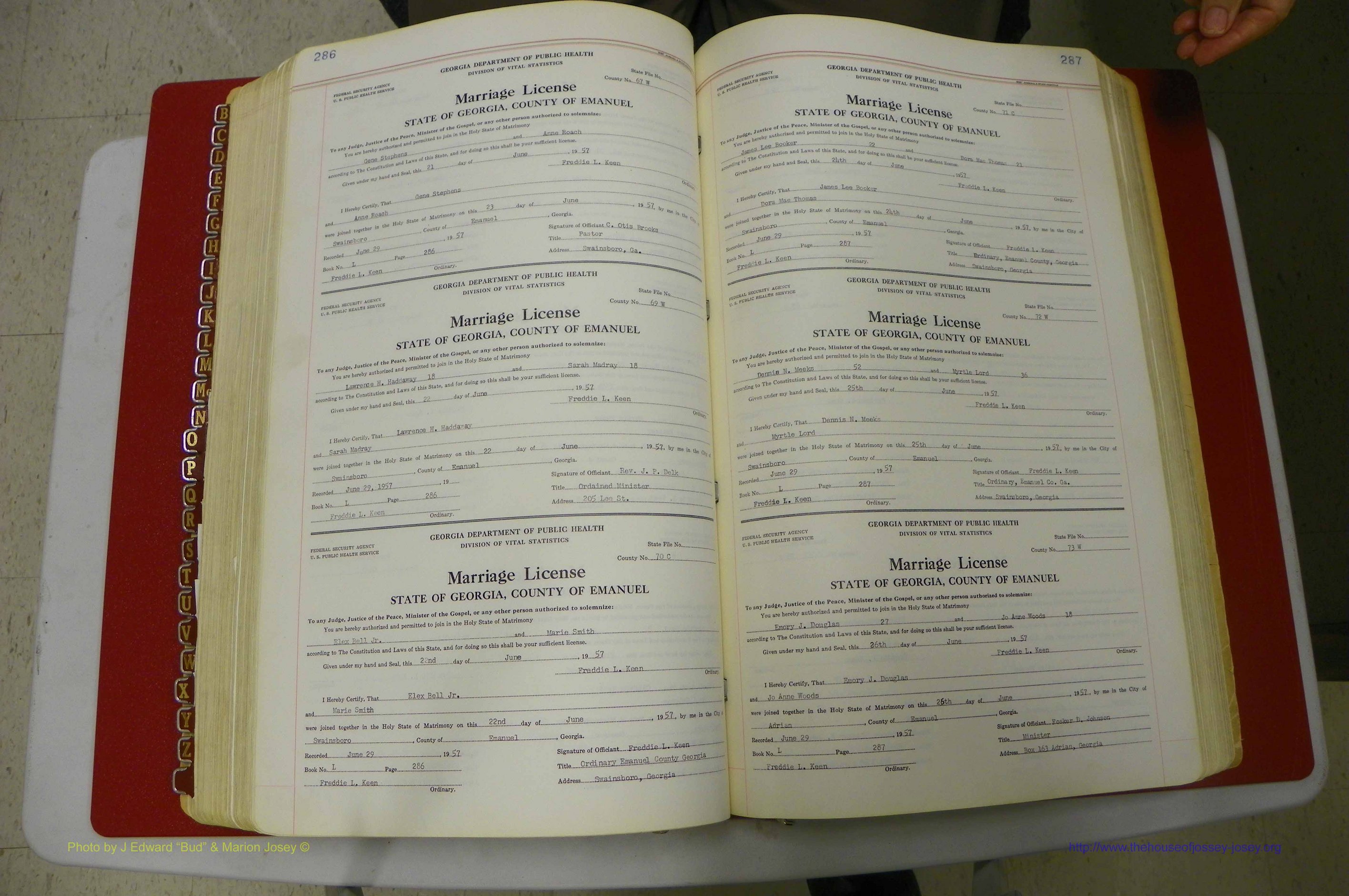 Emanuel Co, GA, Marriages Book L, 1952 - 1962, P 286-287.JPG
