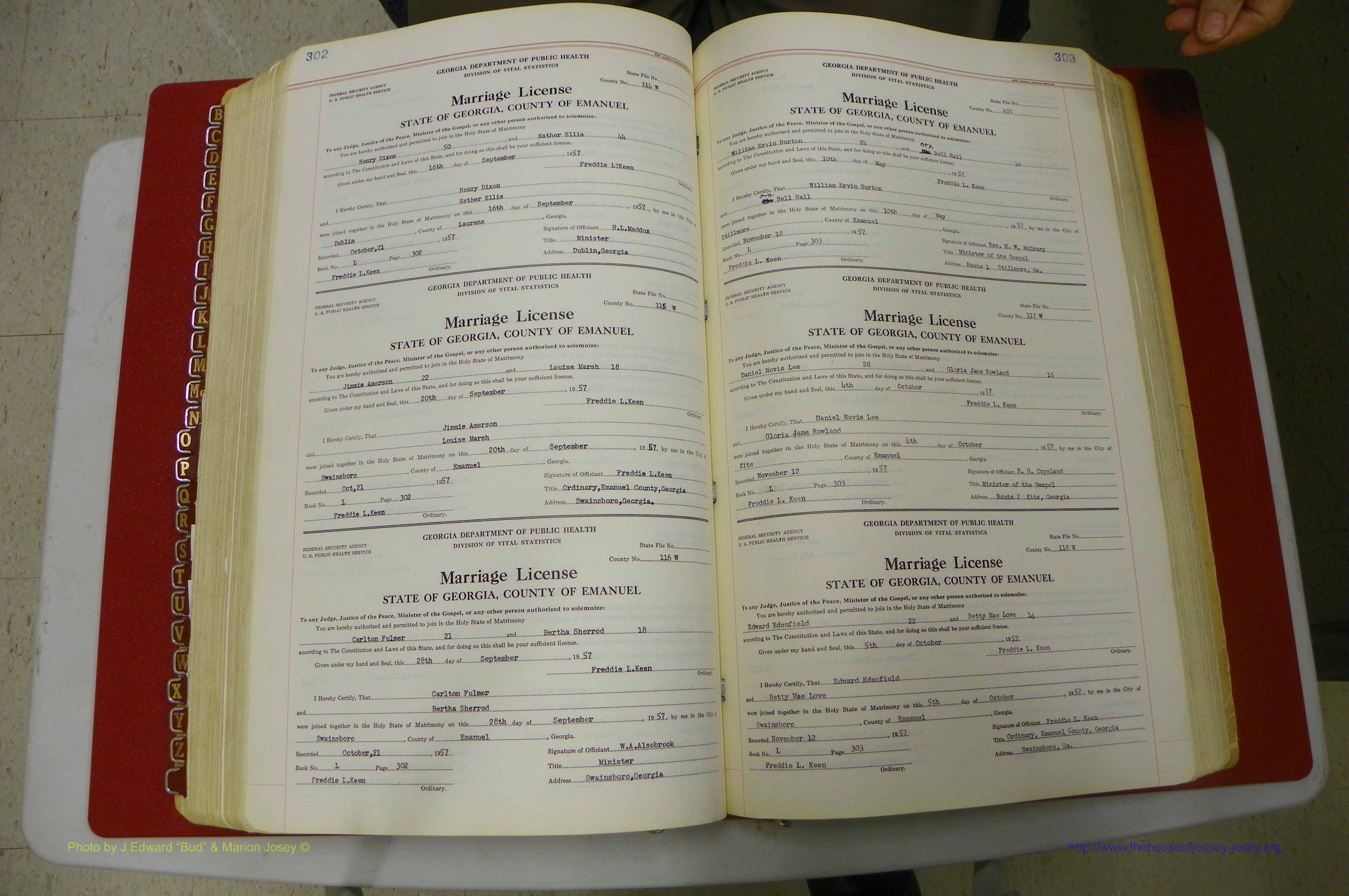 Emanuel Co, GA, Marriages Book L, 1952 - 1962, P 302-303.JPG