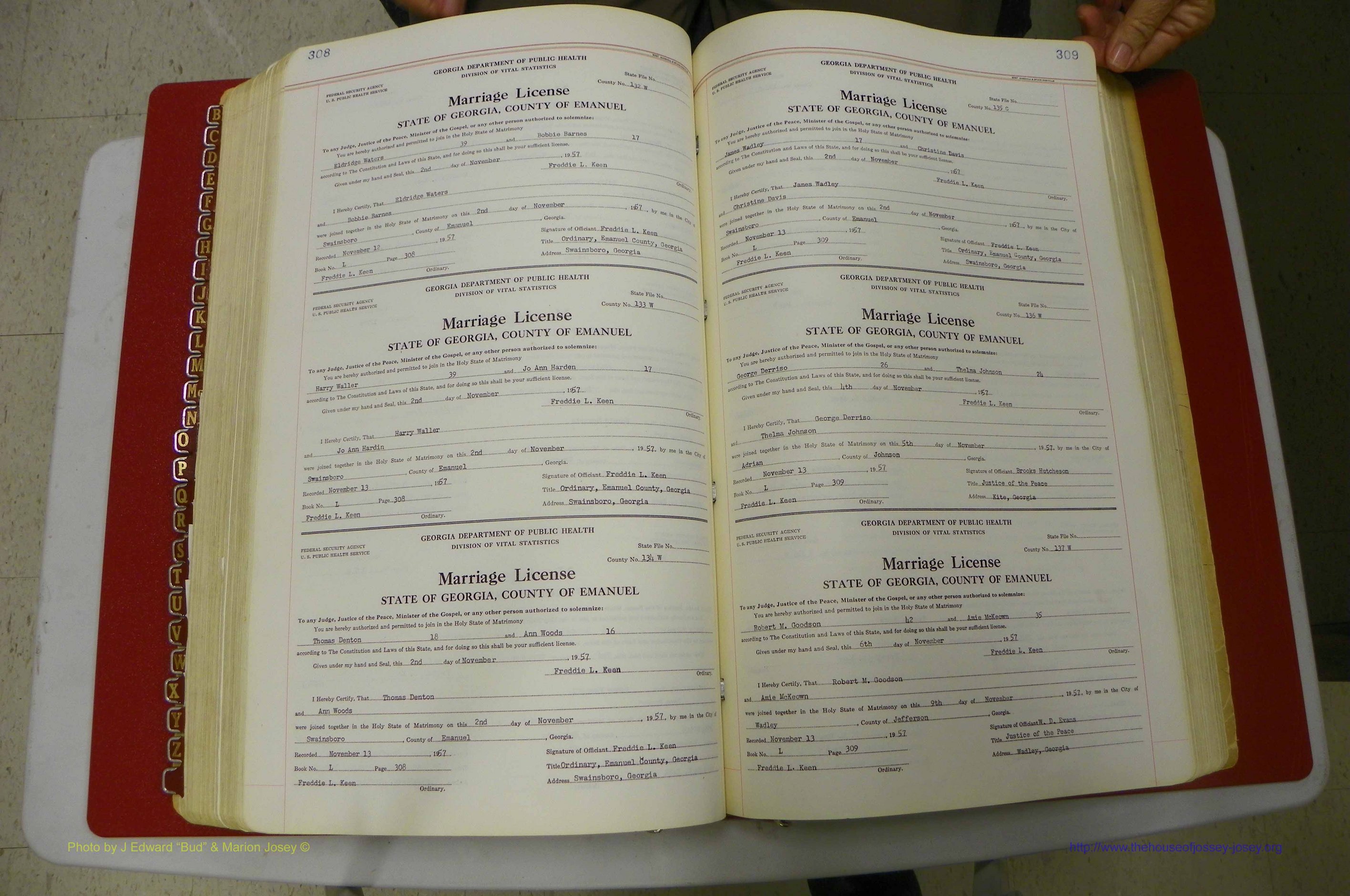 Emanuel Co, GA, Marriages Book L, 1952 - 1962, P 308-309.JPG