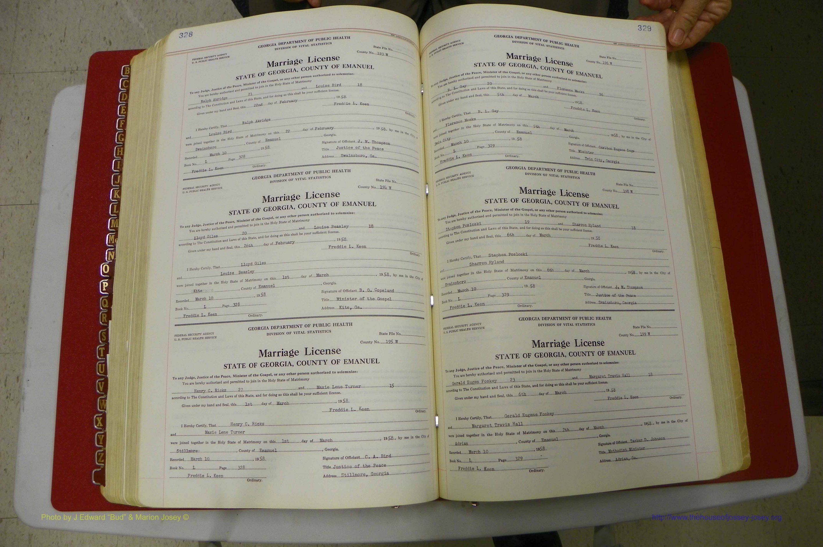 Emanuel Co, GA, Marriages Book L, 1952 - 1962, P 328-329.JPG