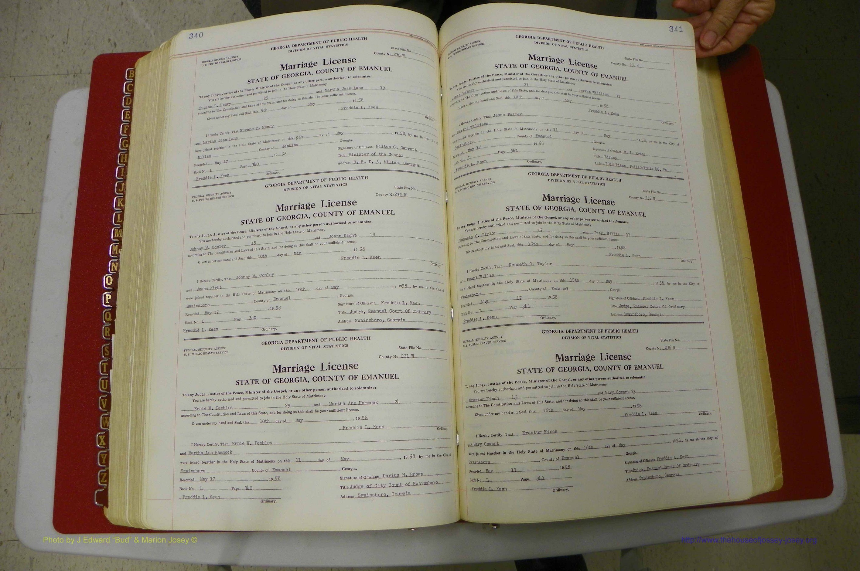 Emanuel Co, GA, Marriages Book L, 1952 - 1962, P 340-341.JPG