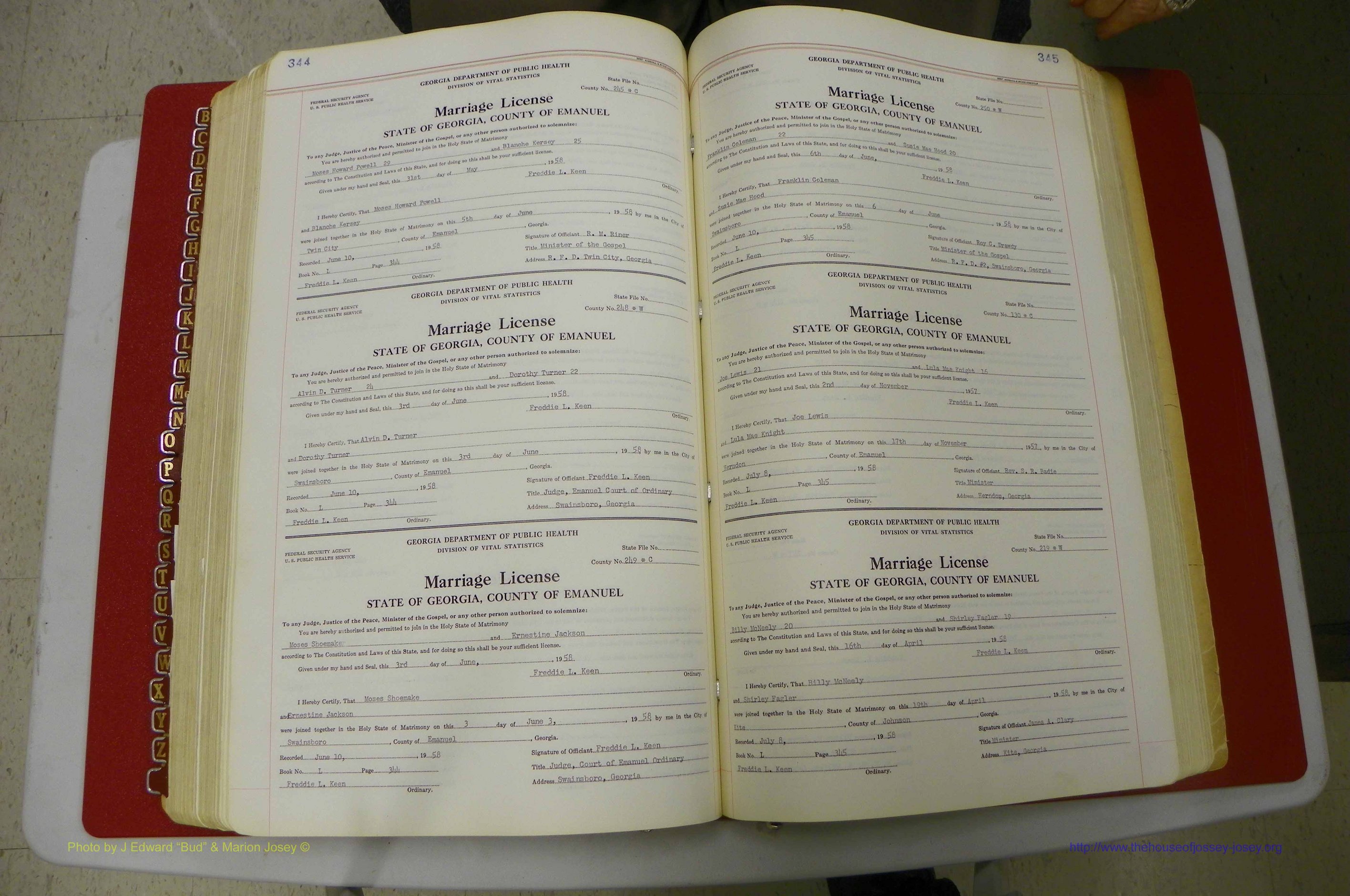 Emanuel Co, GA, Marriages Book L, 1952 - 1962, P 344-345.JPG