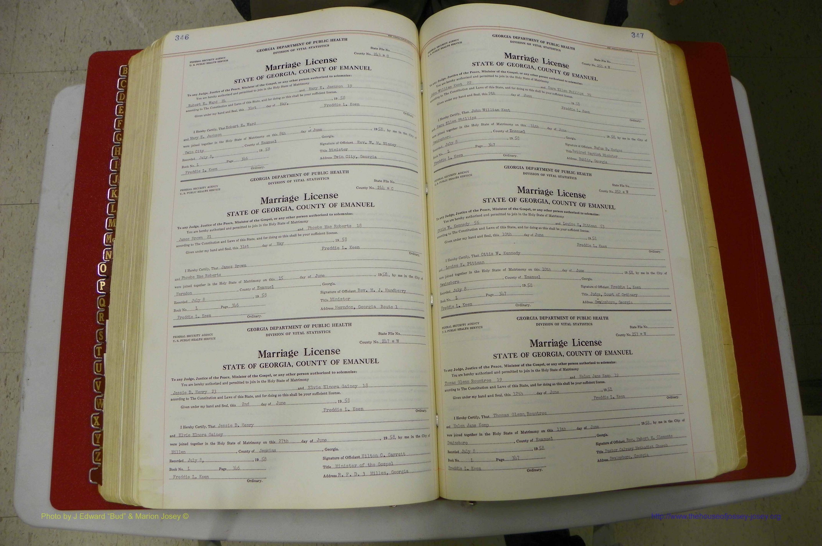Emanuel Co, GA, Marriages Book L, 1952 - 1962, P 346-347.JPG