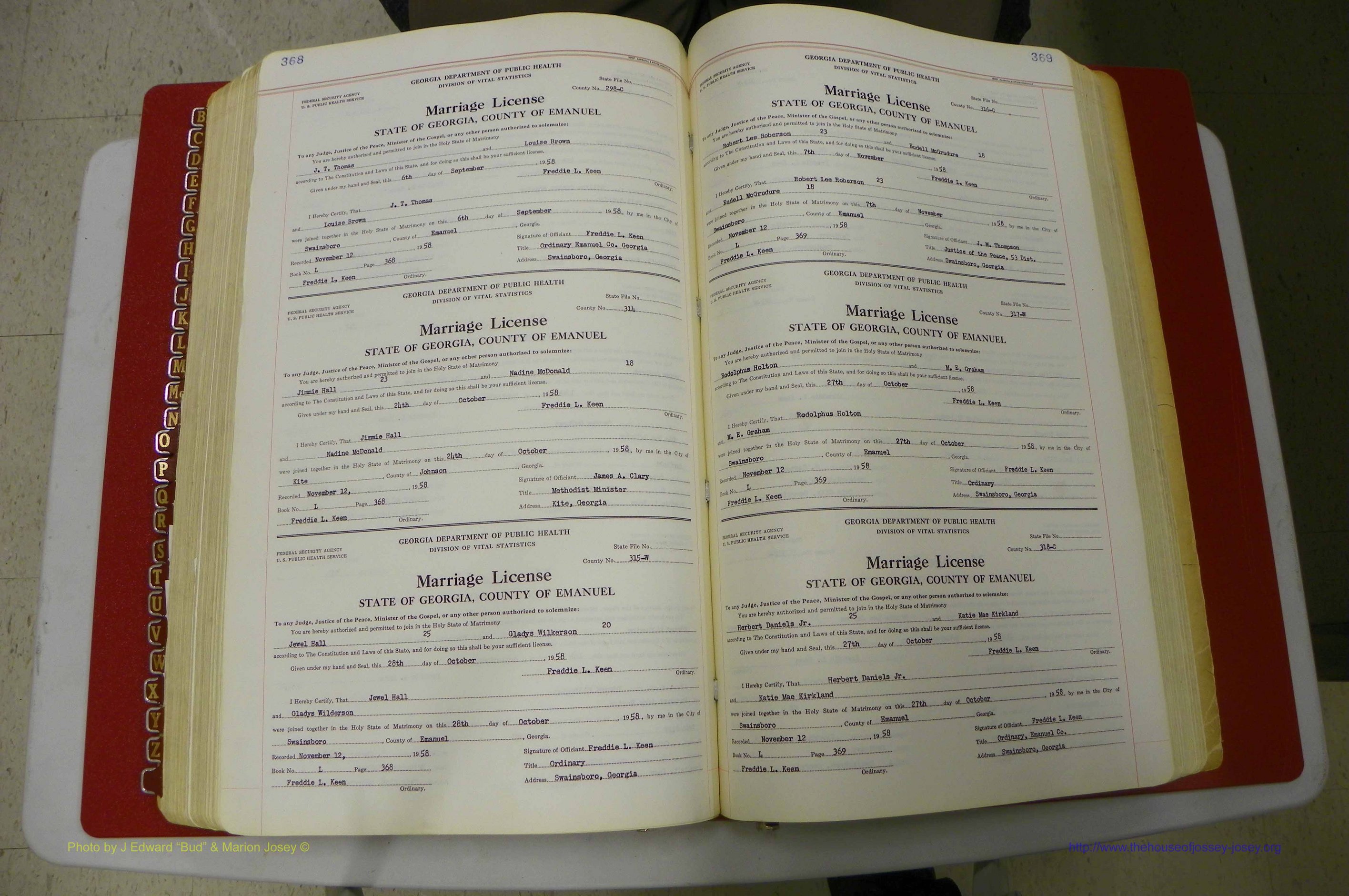 Emanuel Co, GA, Marriages Book L, 1952 - 1962, P 368-369.JPG
