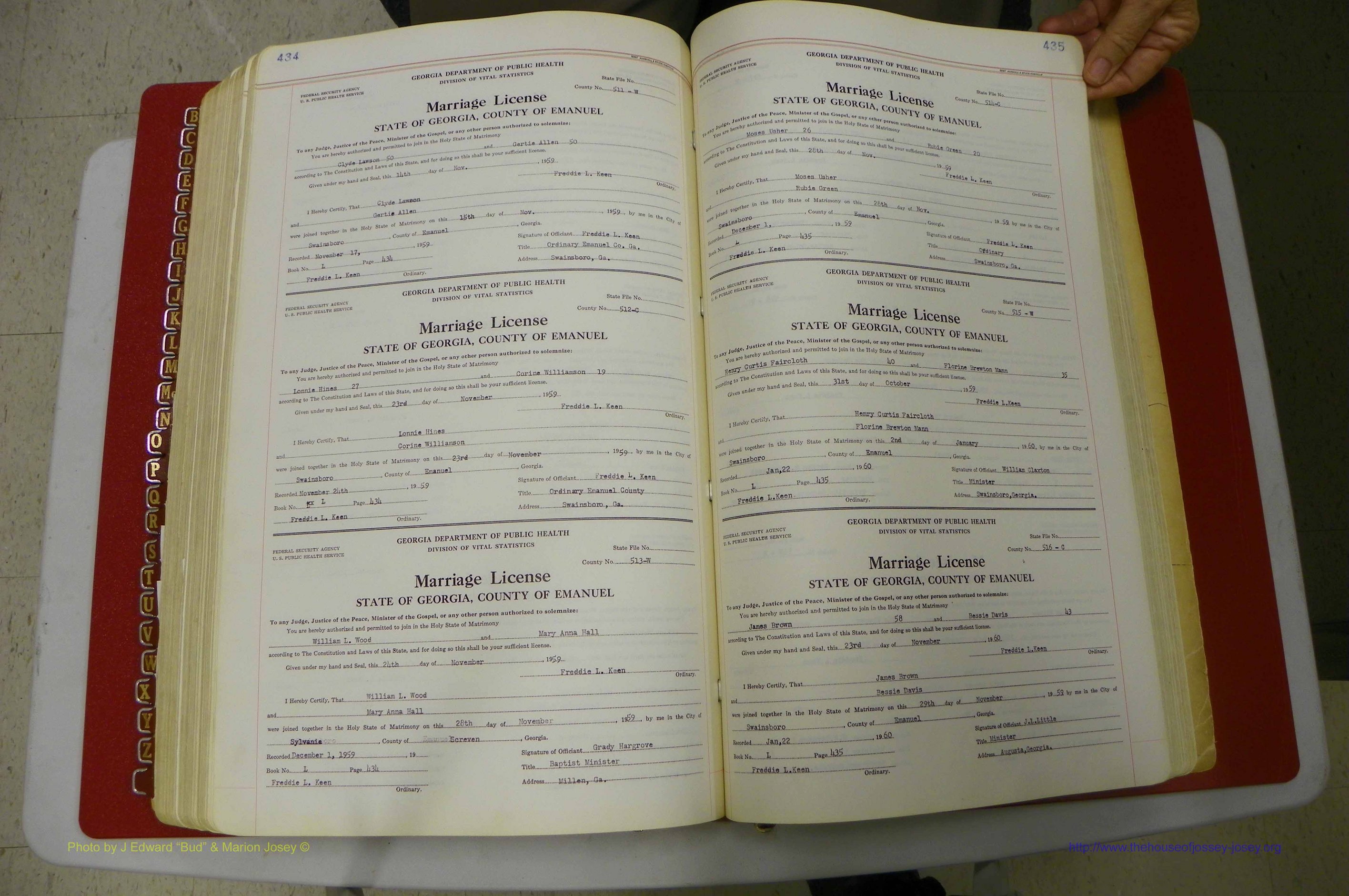 Emanuel Co, GA, Marriages Book L, 1952 - 1962, P 434-435.JPG