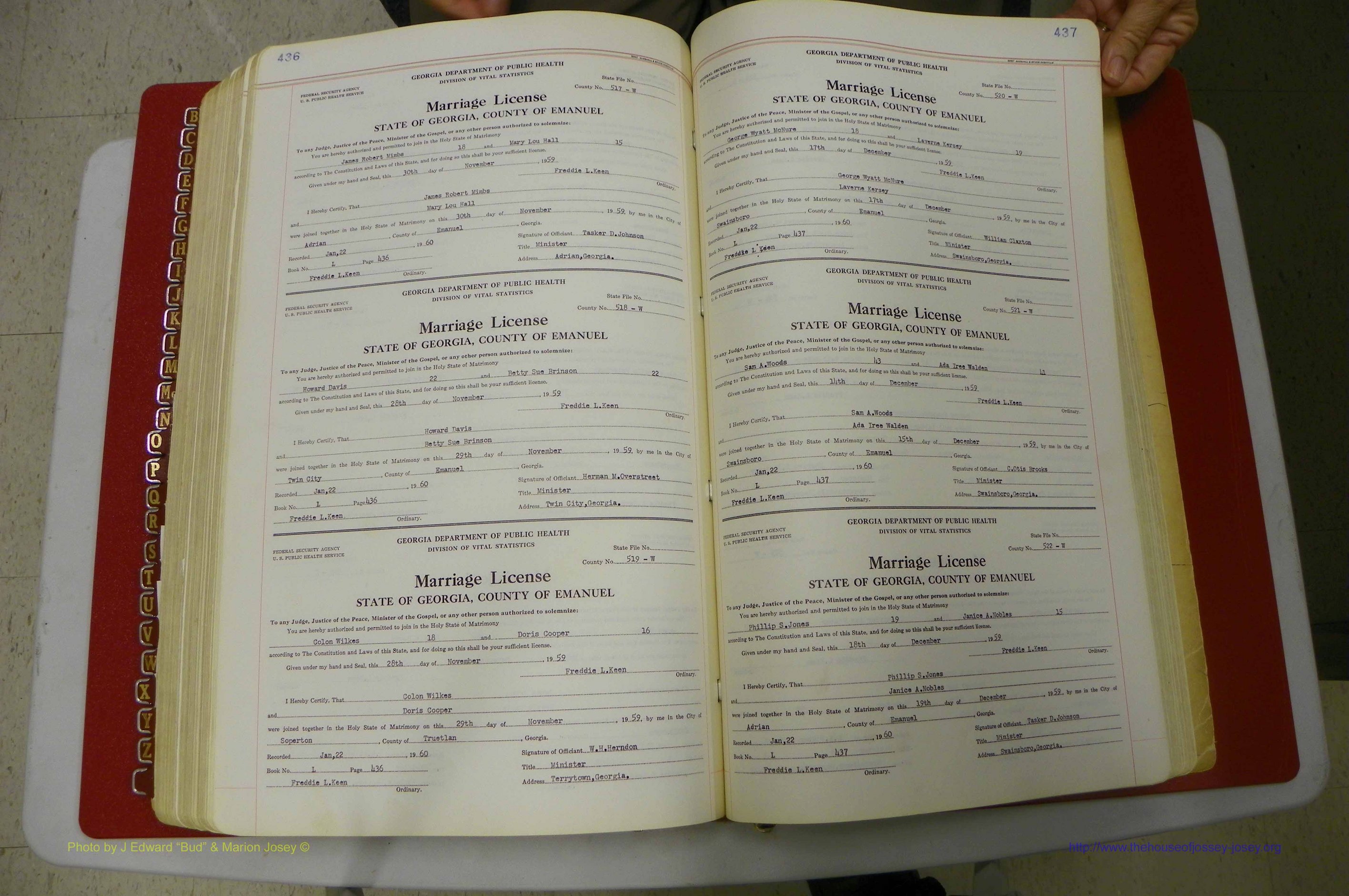 Emanuel Co, GA, Marriages Book L, 1952 - 1962, P 436-437.JPG