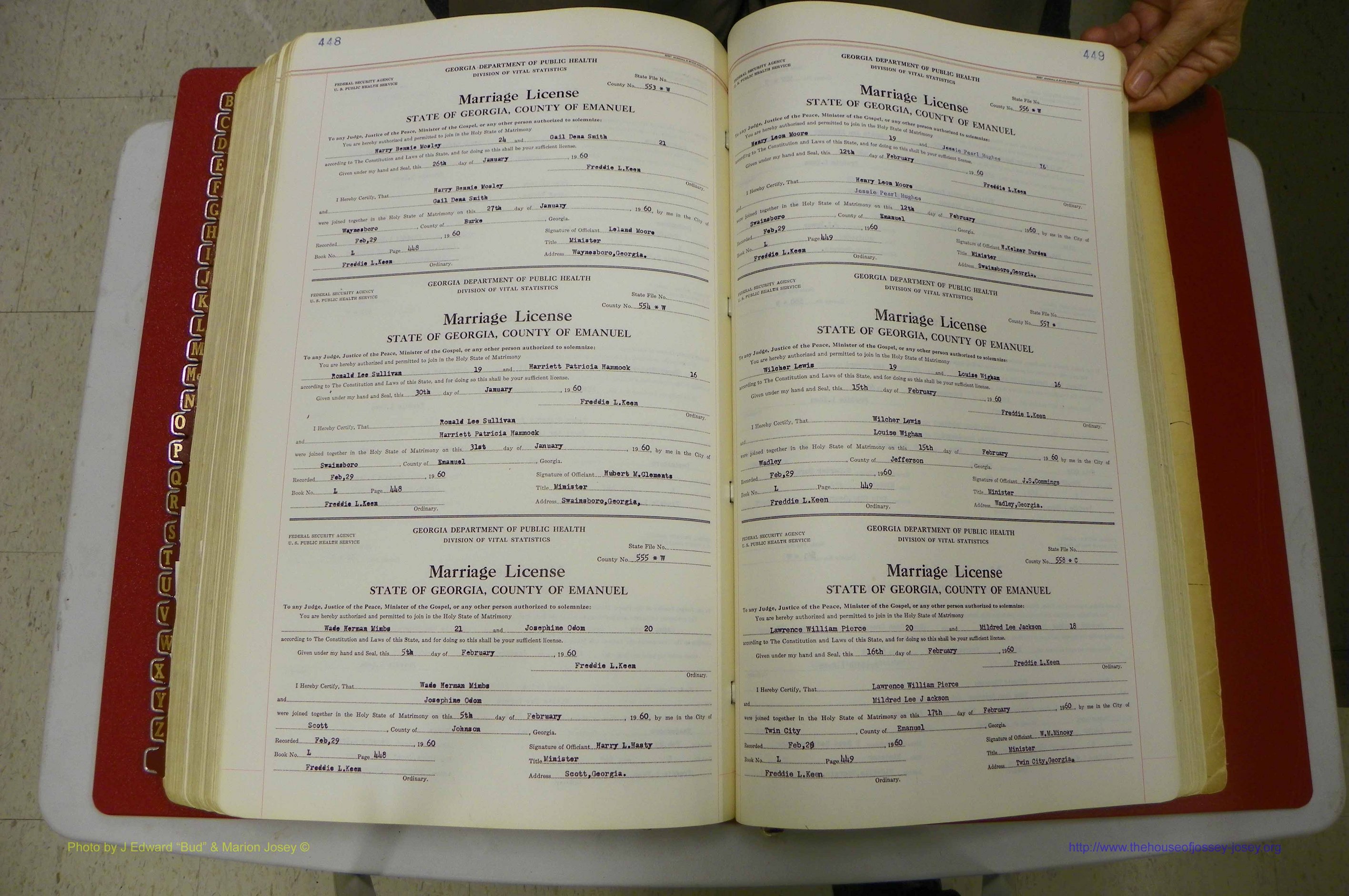 Emanuel Co, GA, Marriages Book L, 1952 - 1962, P 448-449.JPG