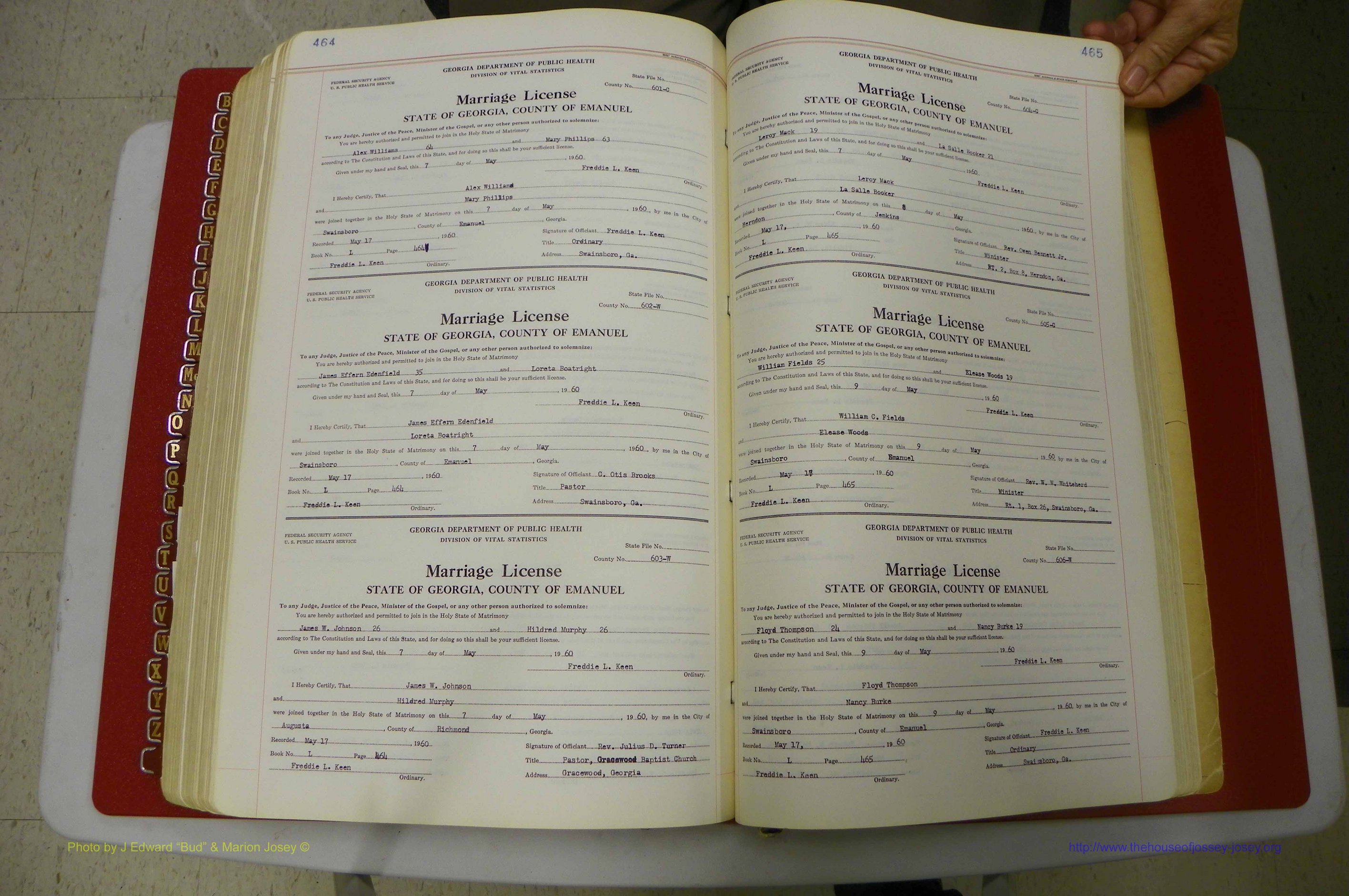Emanuel Co, GA, Marriages Book L, 1952 - 1962, P 464-465.JPG
