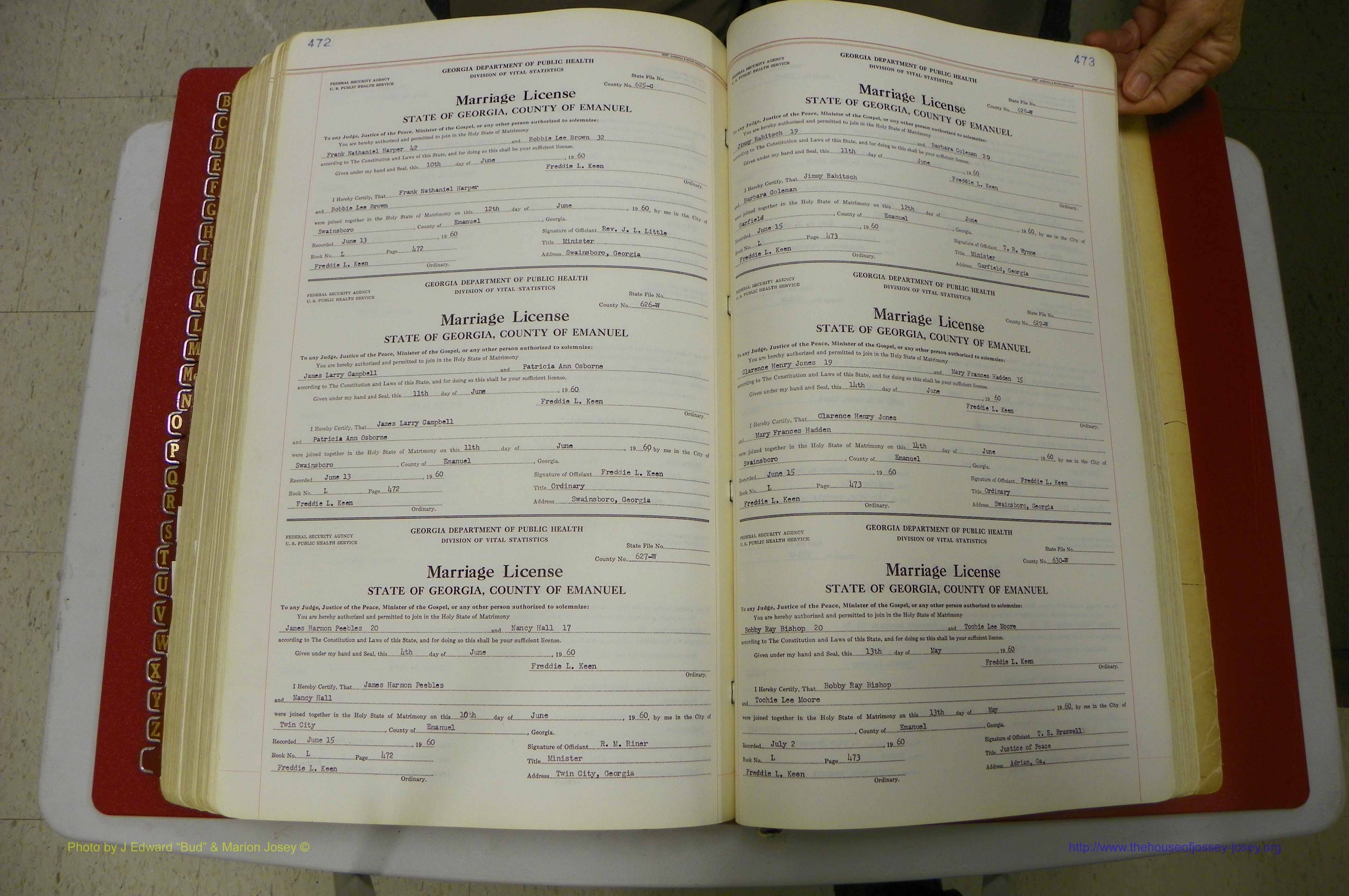 Emanuel Co, GA, Marriages Book L, 1952 - 1962, P 472-473.JPG