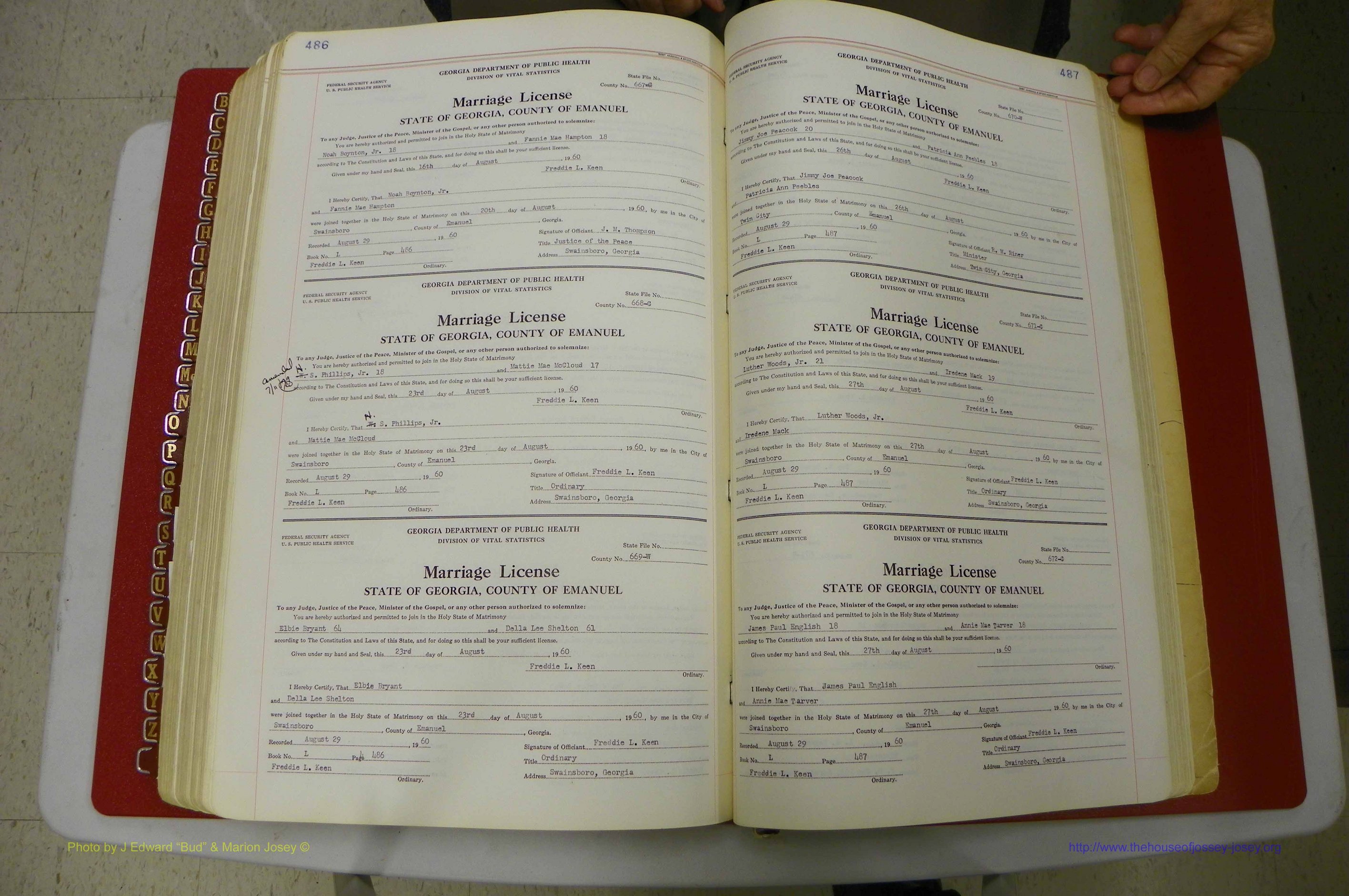 Emanuel Co, GA, Marriages Book L, 1952 - 1962, P 486-487.JPG