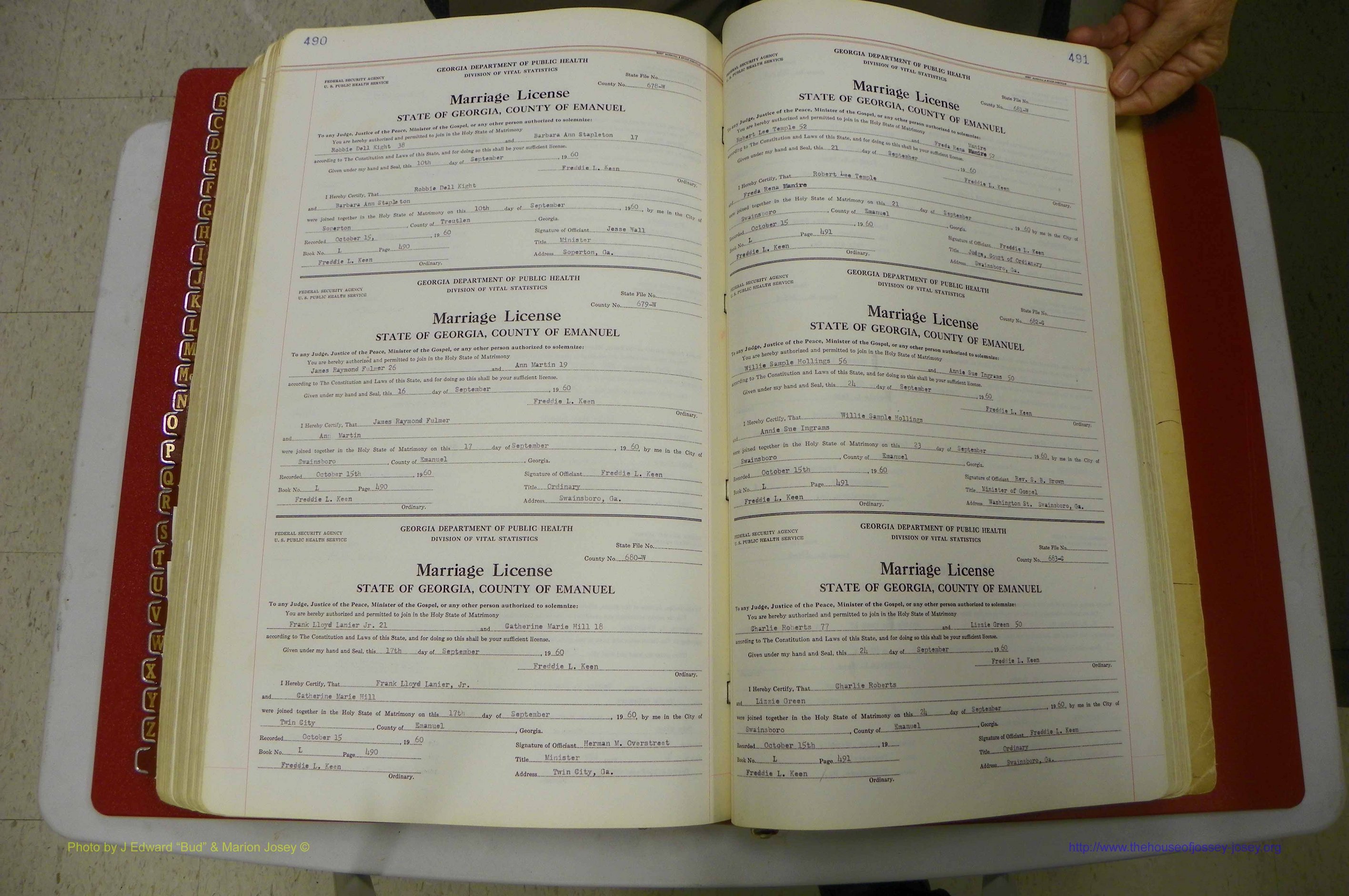 Emanuel Co, GA, Marriages Book L, 1952 - 1962, P 490-491.JPG