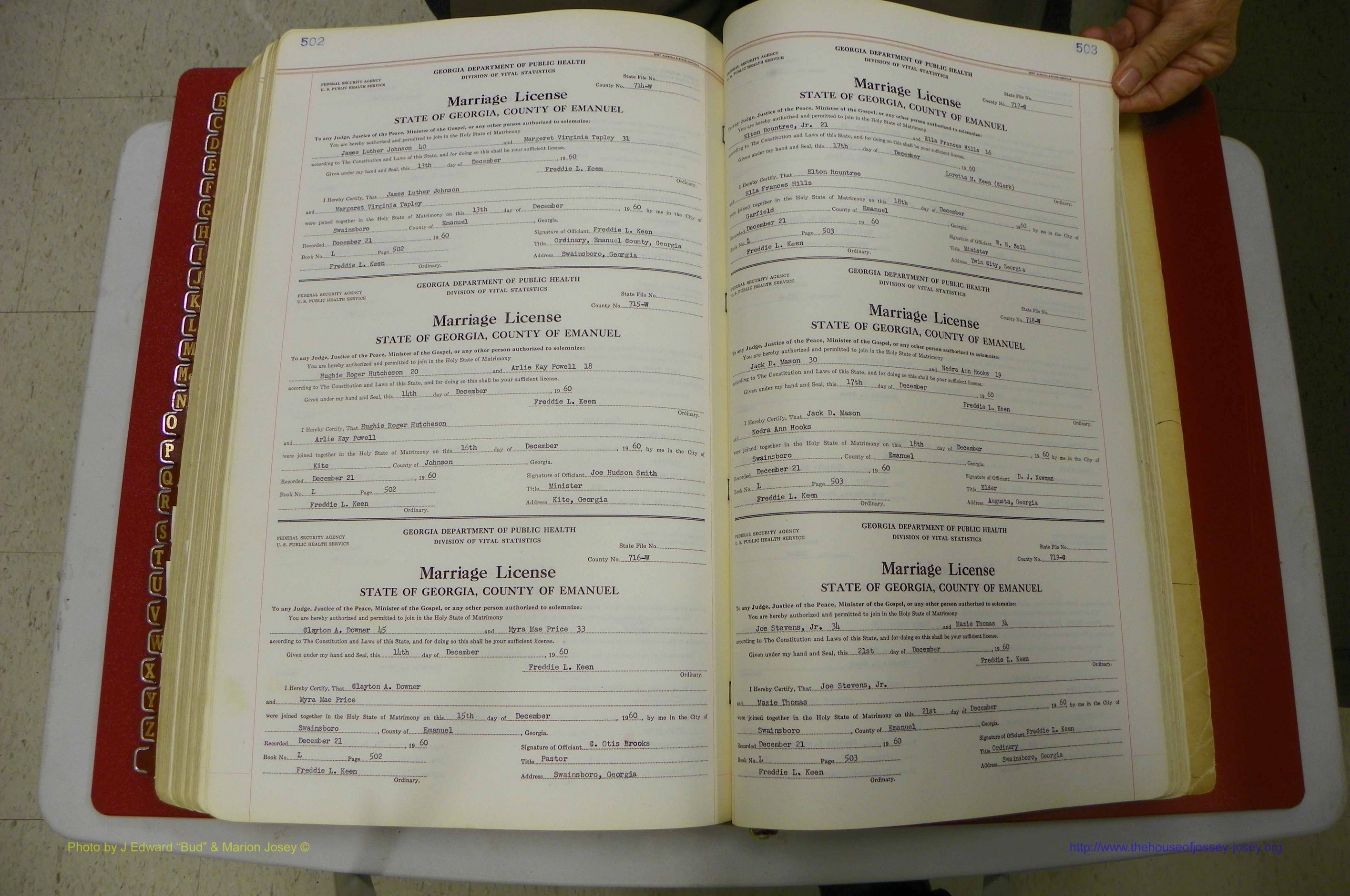 Emanuel Co, GA, Marriages Book L, 1952 - 1962, P 502-503.JPG
