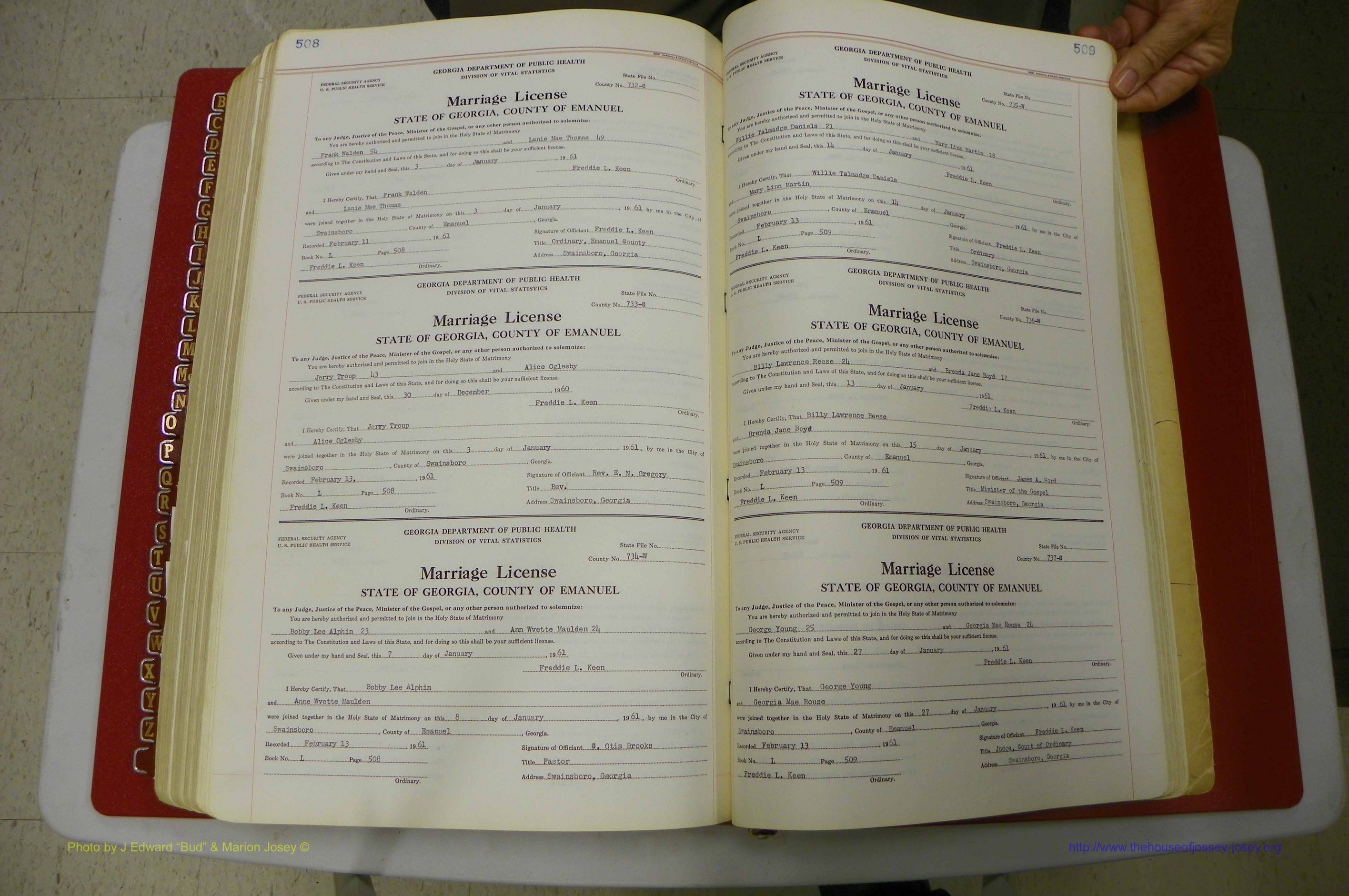 Emanuel Co, GA, Marriages Book L, 1952 - 1962, P 508-509.JPG