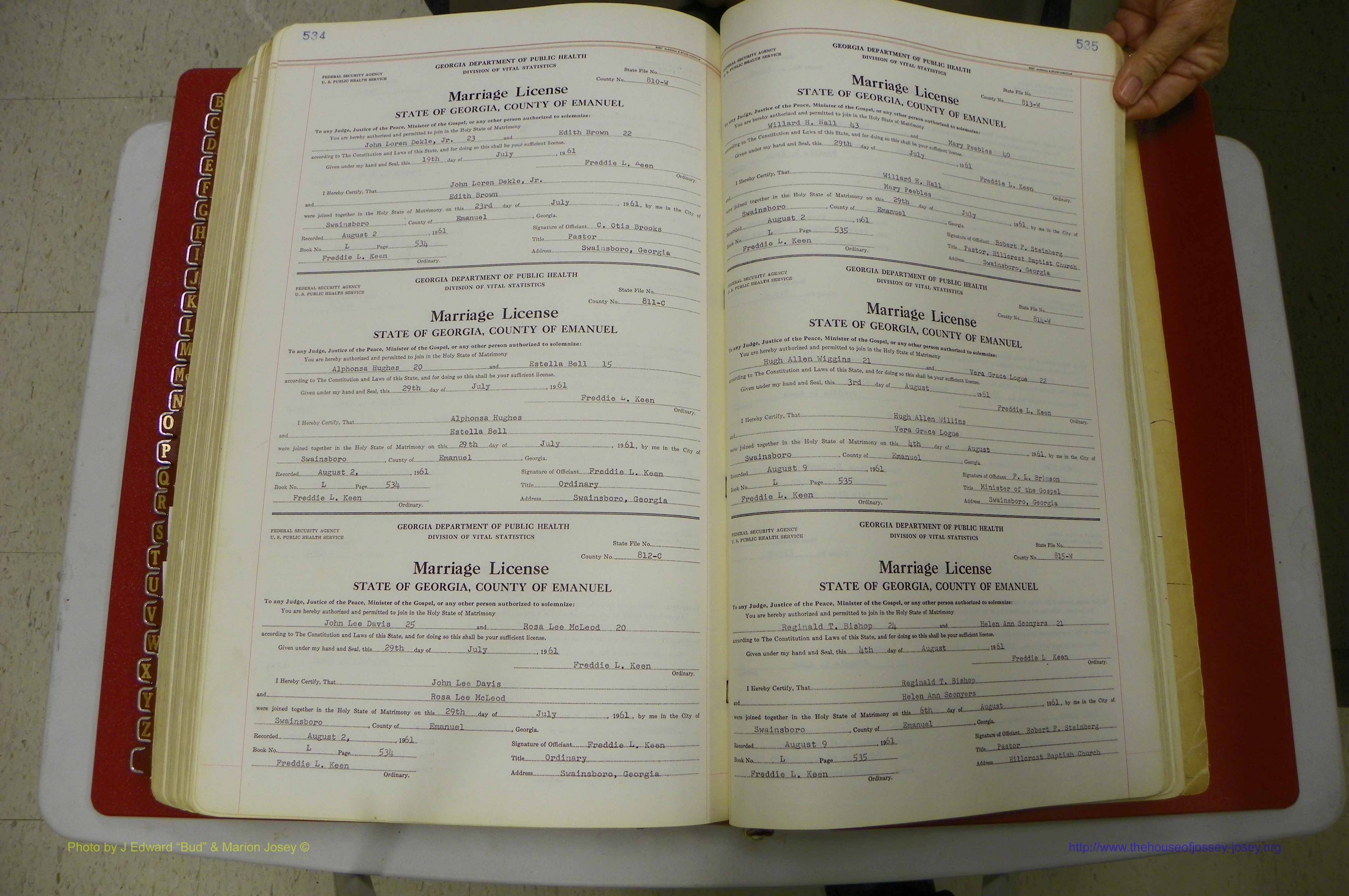 Emanuel Co, GA, Marriages Book L, 1952 - 1962, P 534-535.JPG
