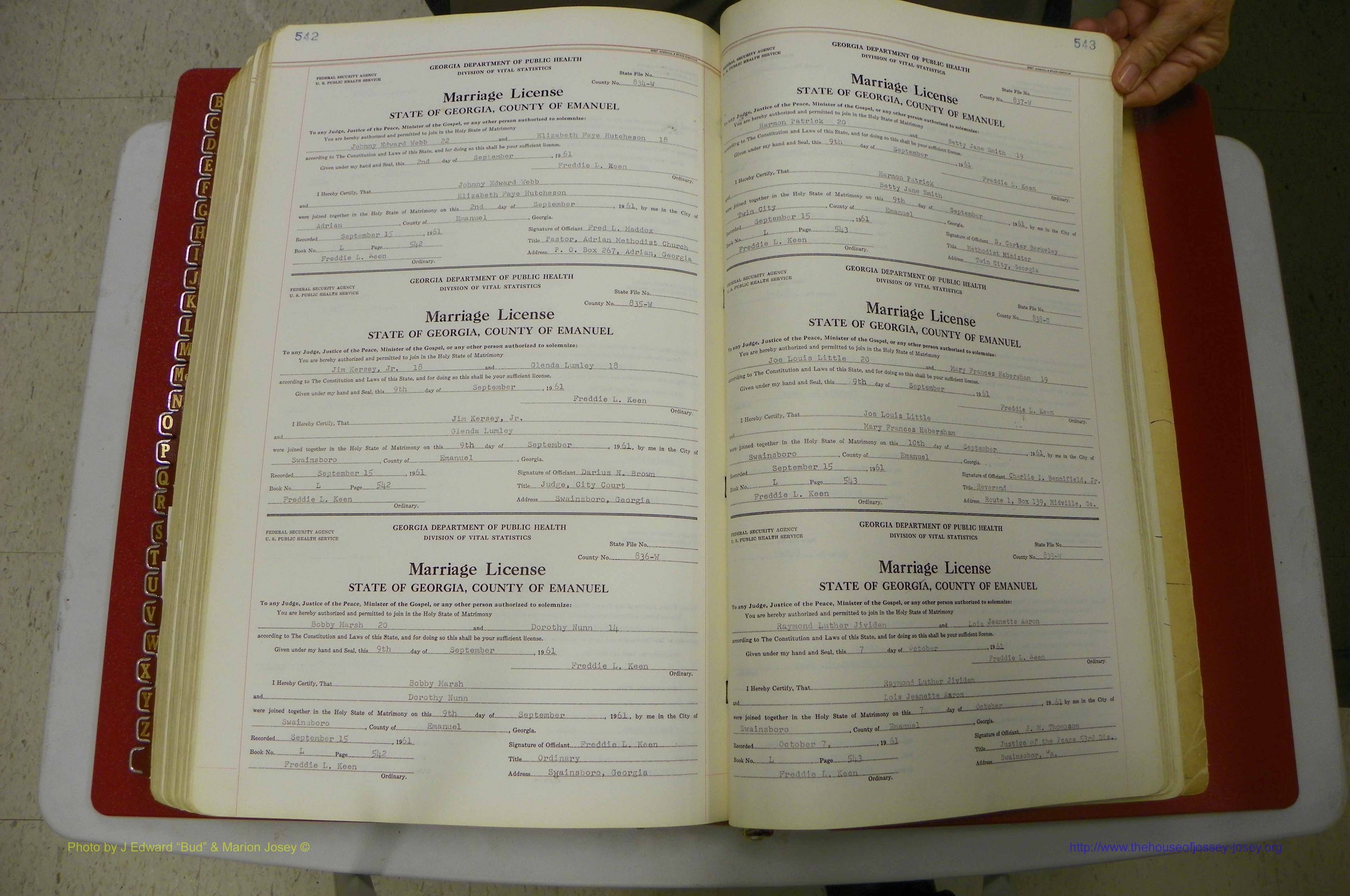 Emanuel Co, GA, Marriages Book L, 1952 - 1962, P 542-543.JPG