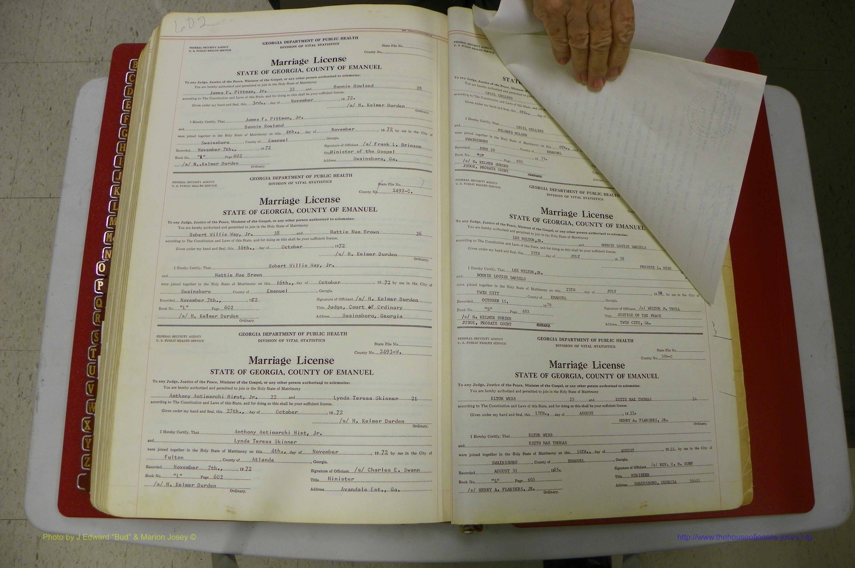 Emanuel Co, GA, Marriages Book L, 1952 - 1962, P 602-603a.JPG