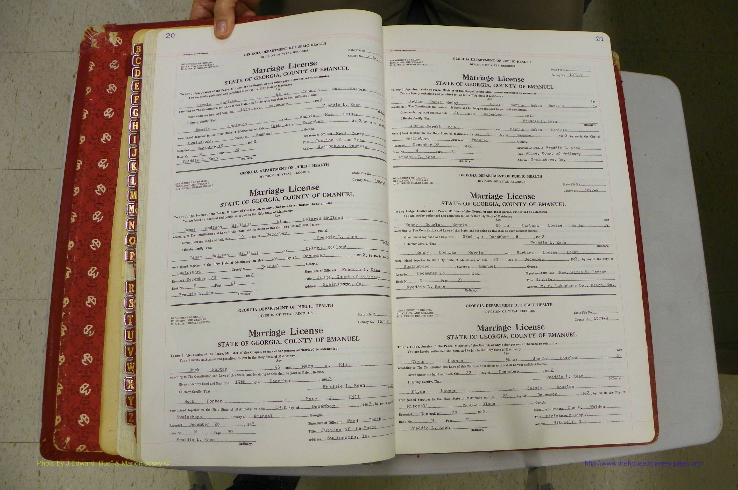 Emanuel Co, GA, Marriages Book M, 1962 - 1974, P 020-021.JPG