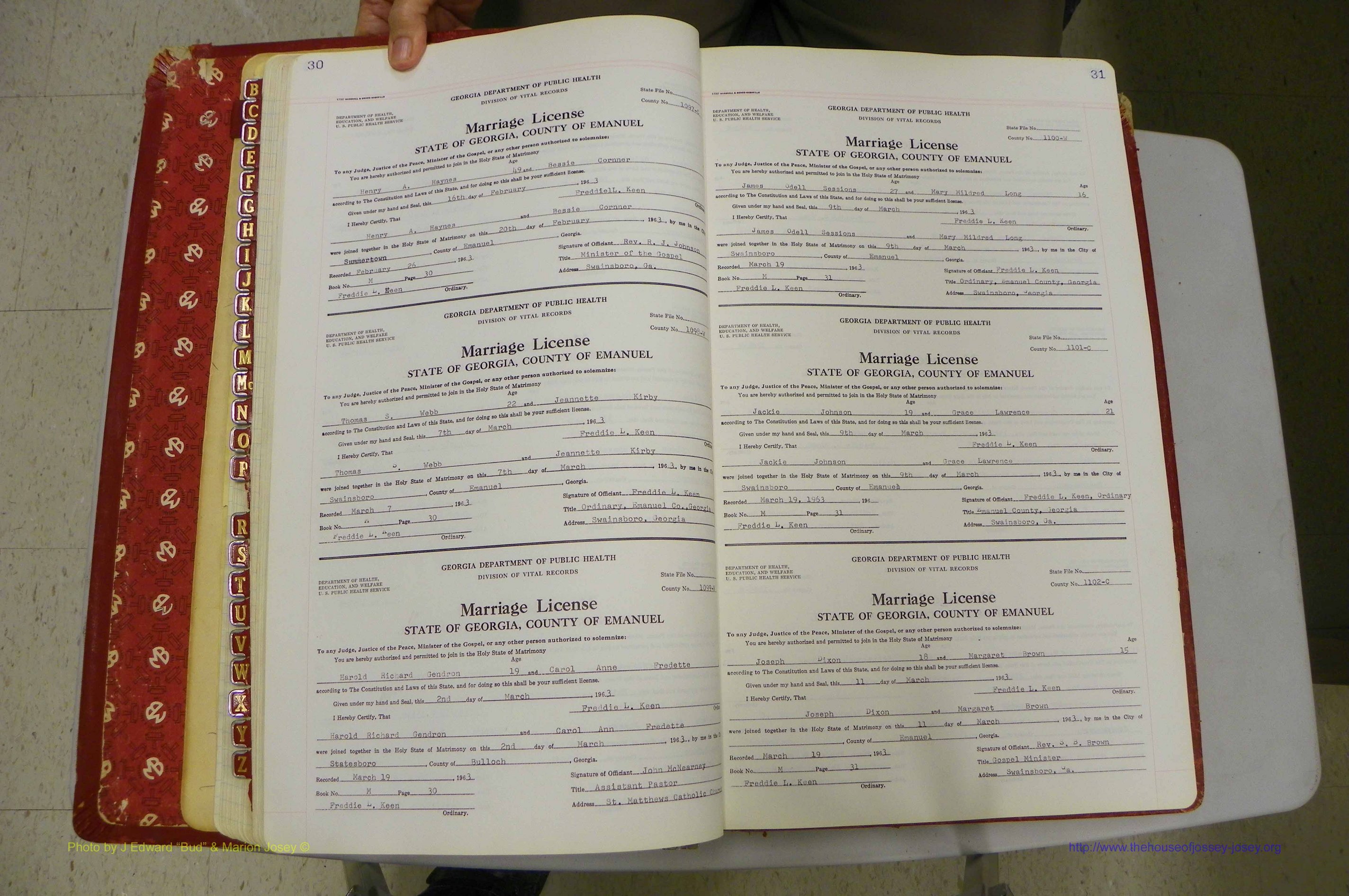 Emanuel Co, GA, Marriages Book M, 1962 - 1974, P 030-031.JPG