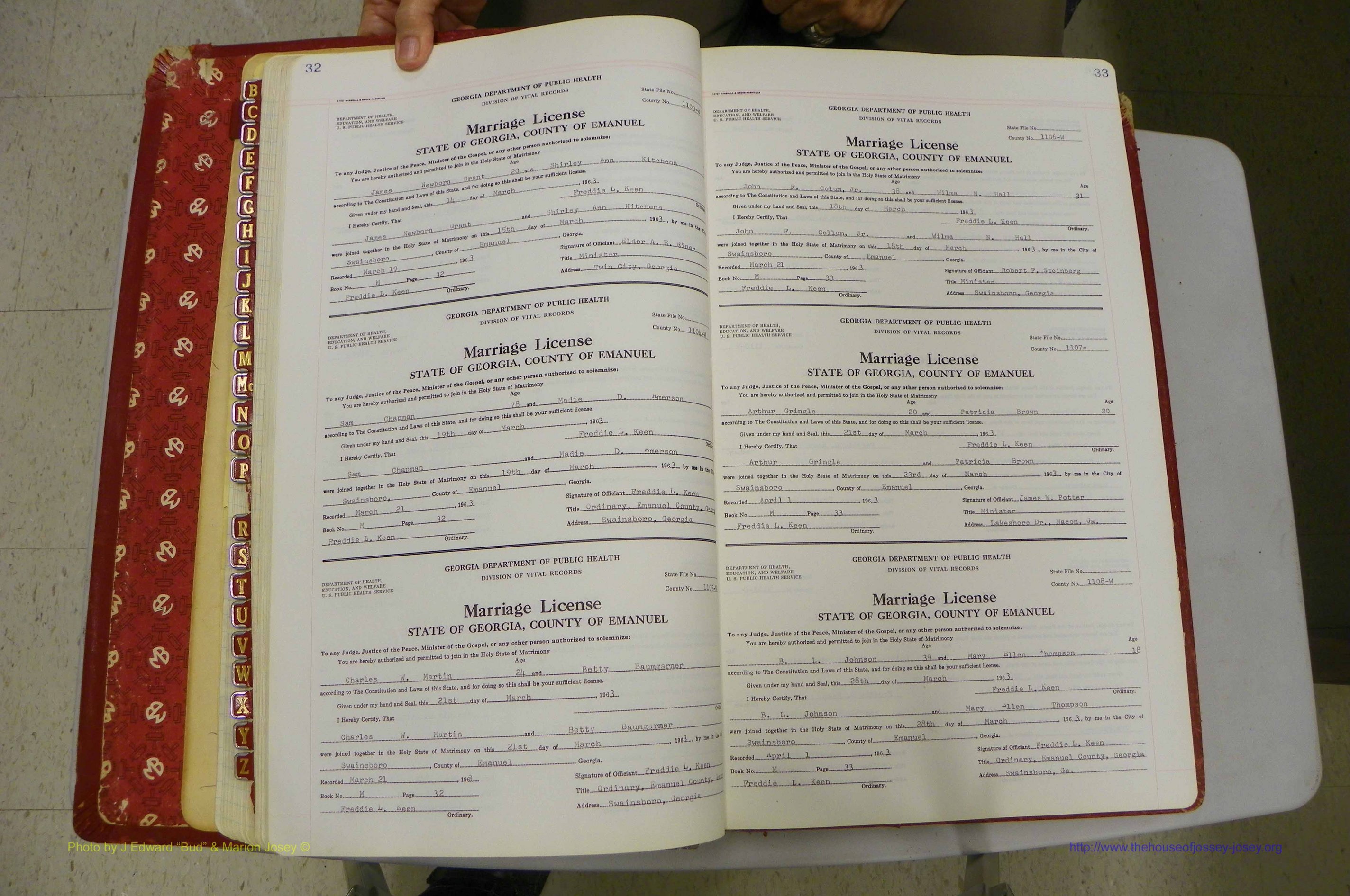 Emanuel Co, GA, Marriages Book M, 1962 - 1974, P 032-033.JPG