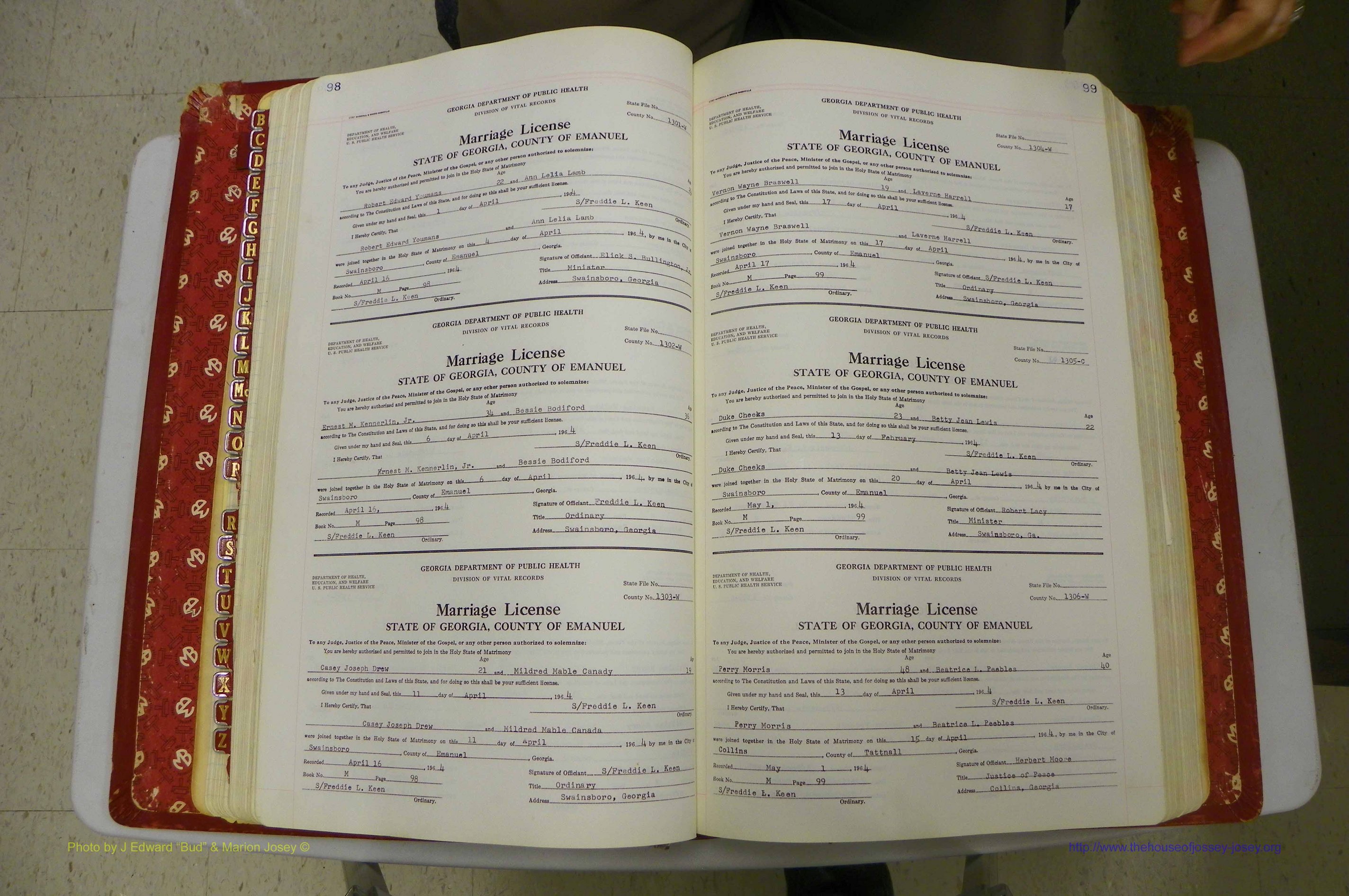 Emanuel Co, GA, Marriages Book M, 1962 - 1974, P 098-099.JPG