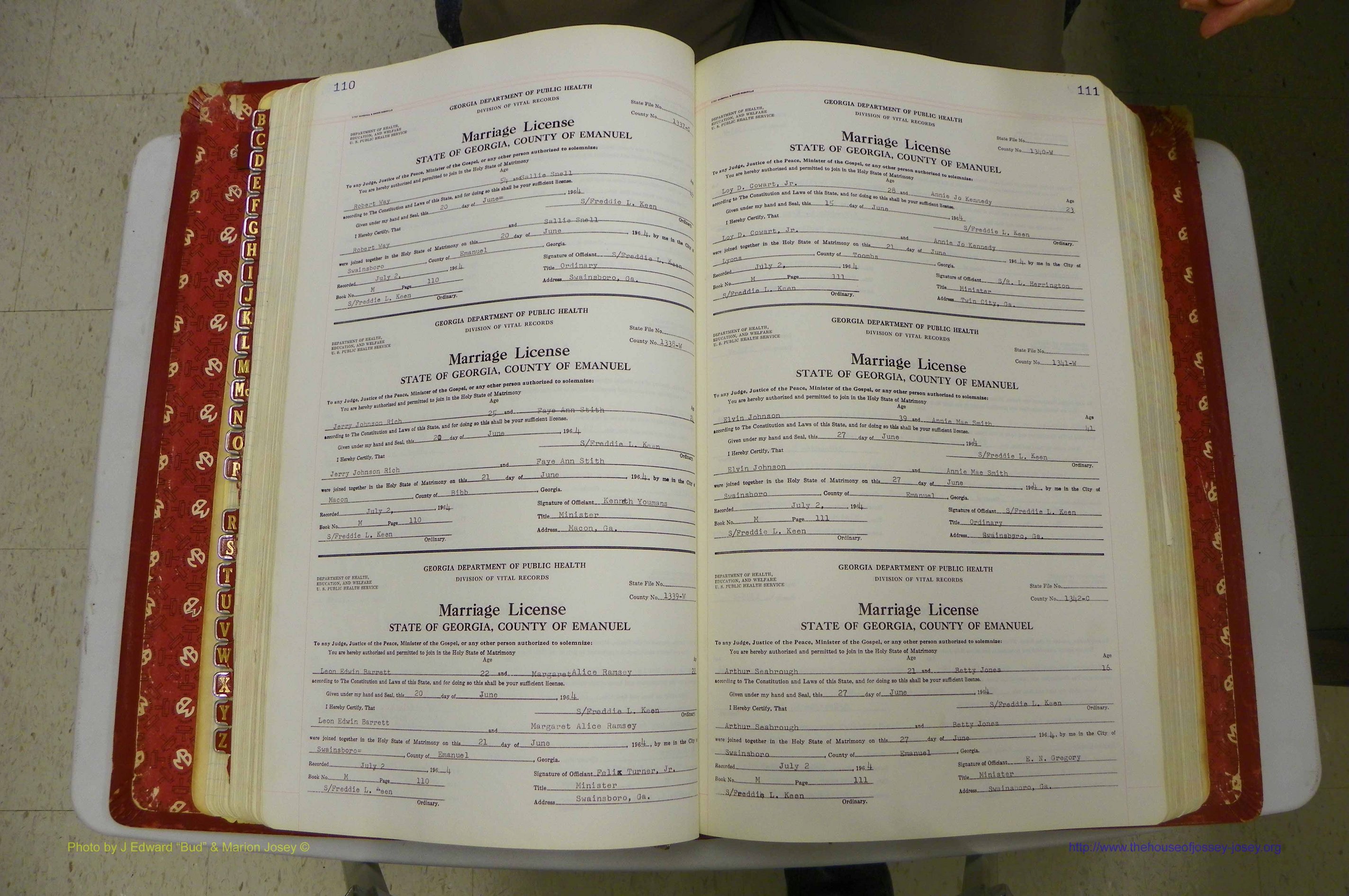 Emanuel Co, GA, Marriages Book M, 1962 - 1974, P 110-111.JPG