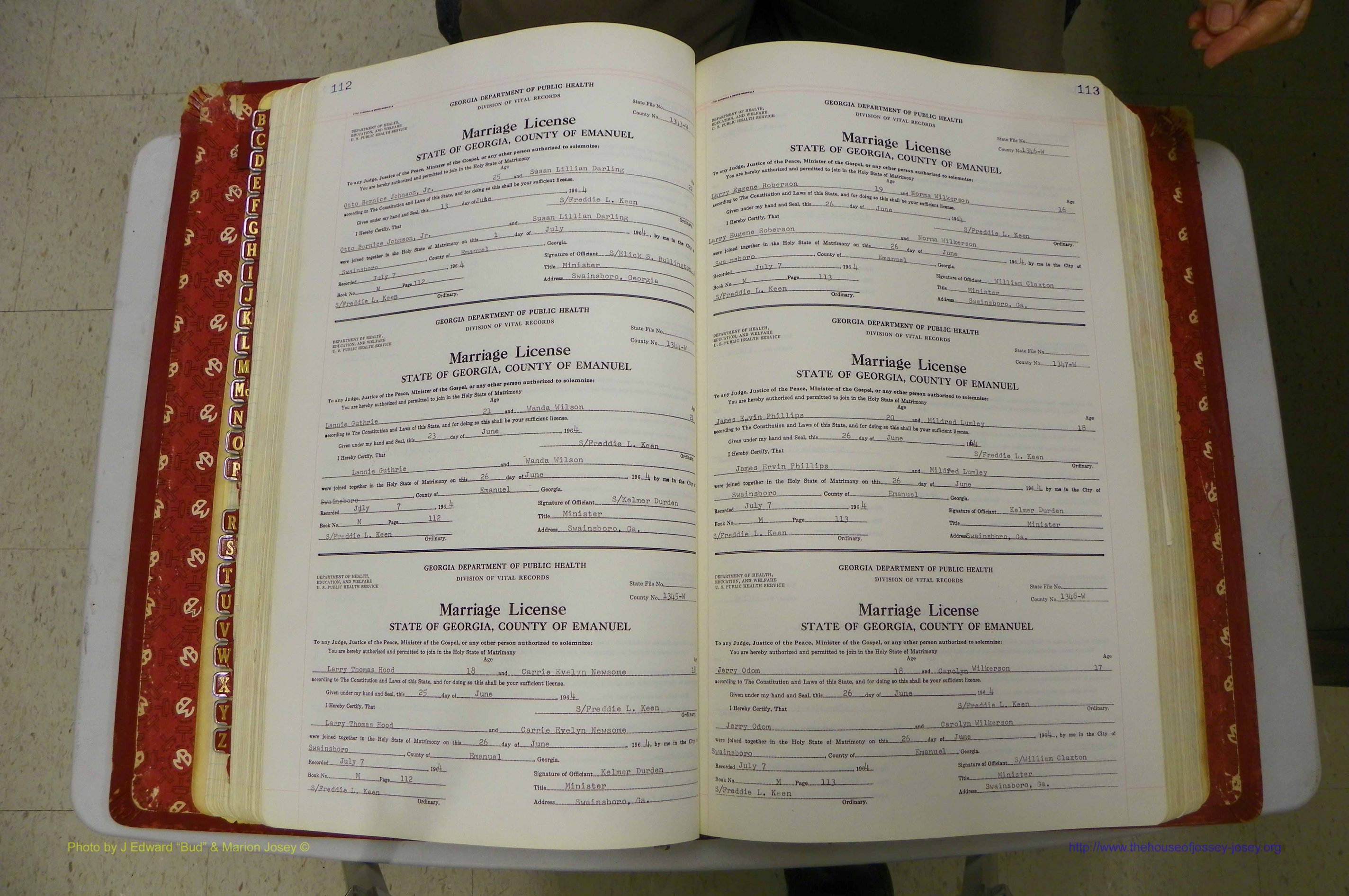 Emanuel Co, GA, Marriages Book M, 1962 - 1974, P 112-113.JPG