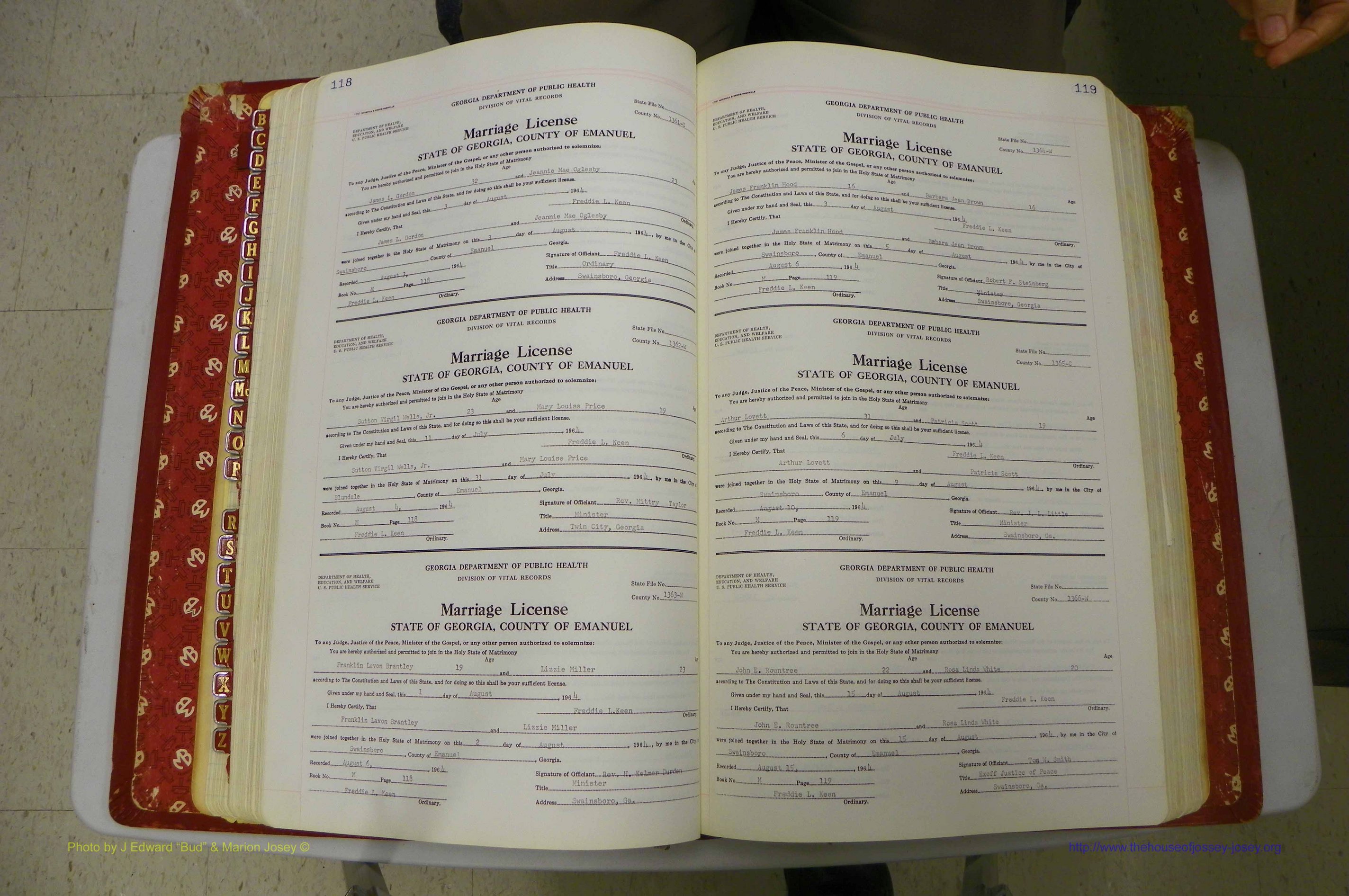 Emanuel Co, GA, Marriages Book M, 1962 - 1974, P 118-119.JPG
