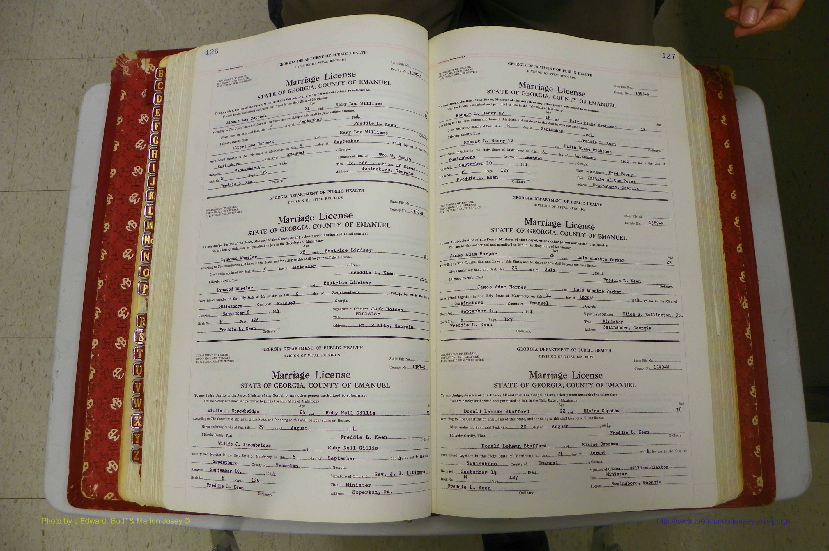 Emanuel Co, GA, Marriages Book M, 1962 - 1974, P 126-127.JPG