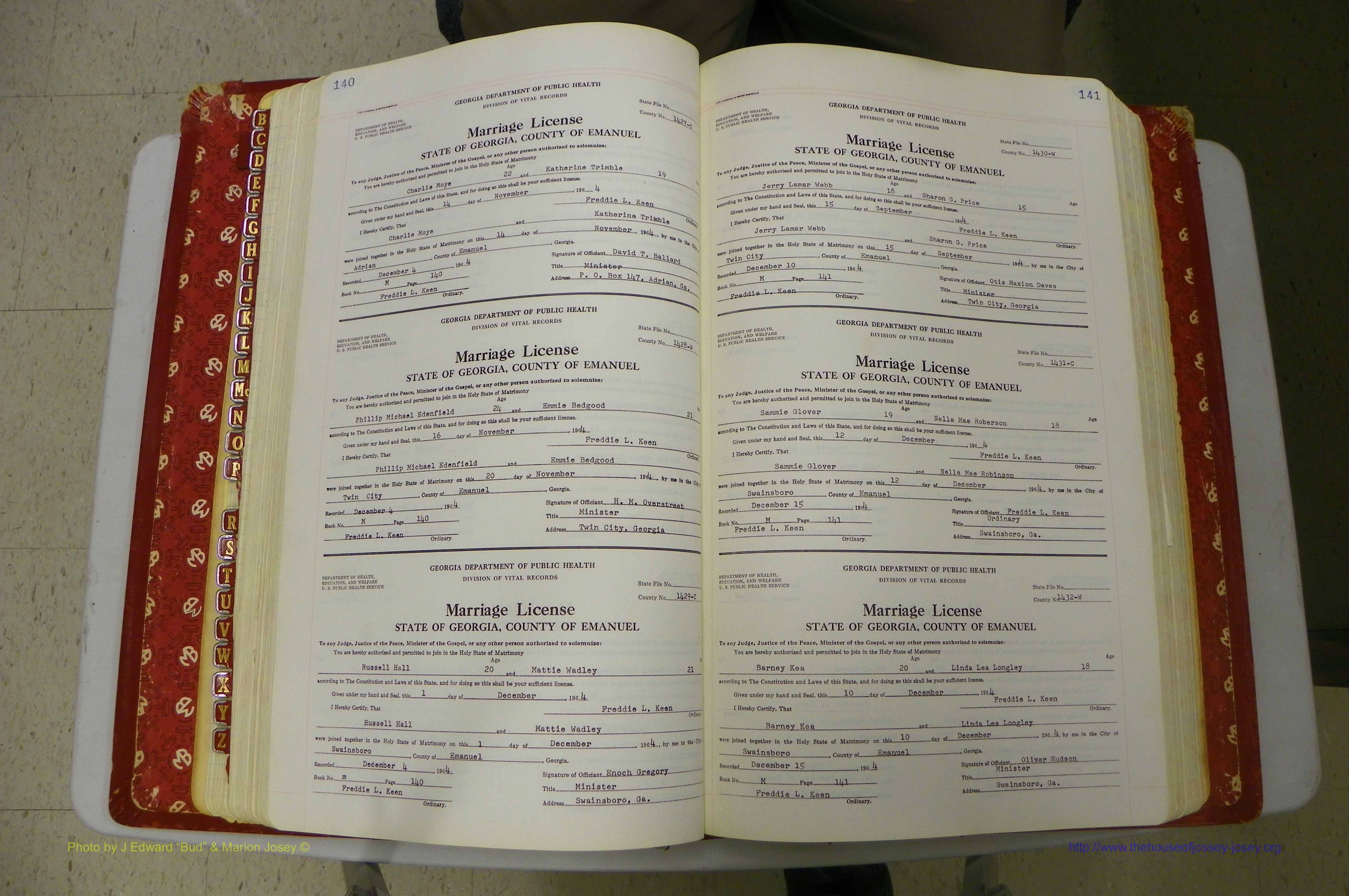 Emanuel Co, GA, Marriages Book M, 1962 - 1974, P 140-141.JPG