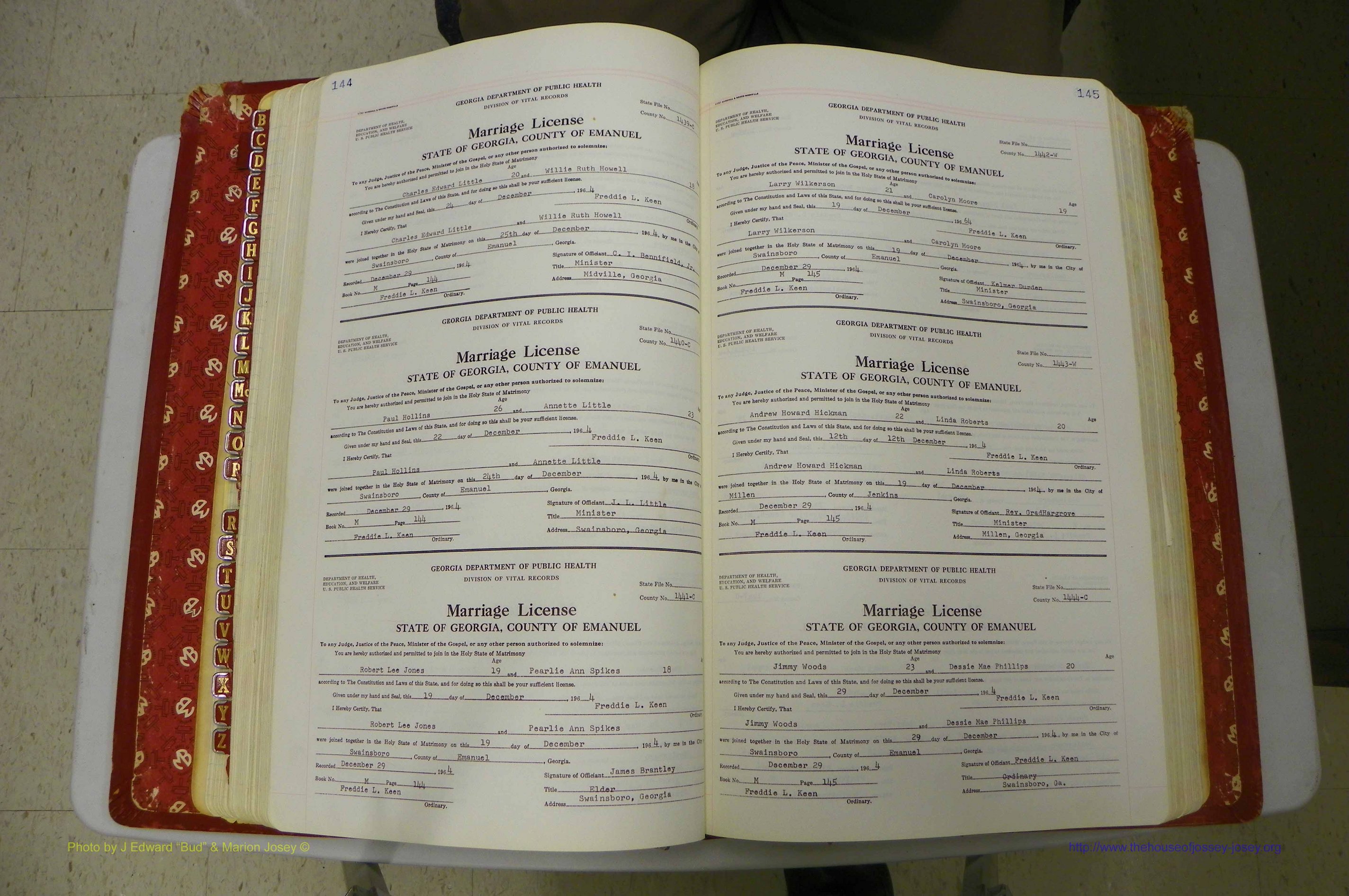 Emanuel Co, GA, Marriages Book M, 1962 - 1974, P 144-145.JPG