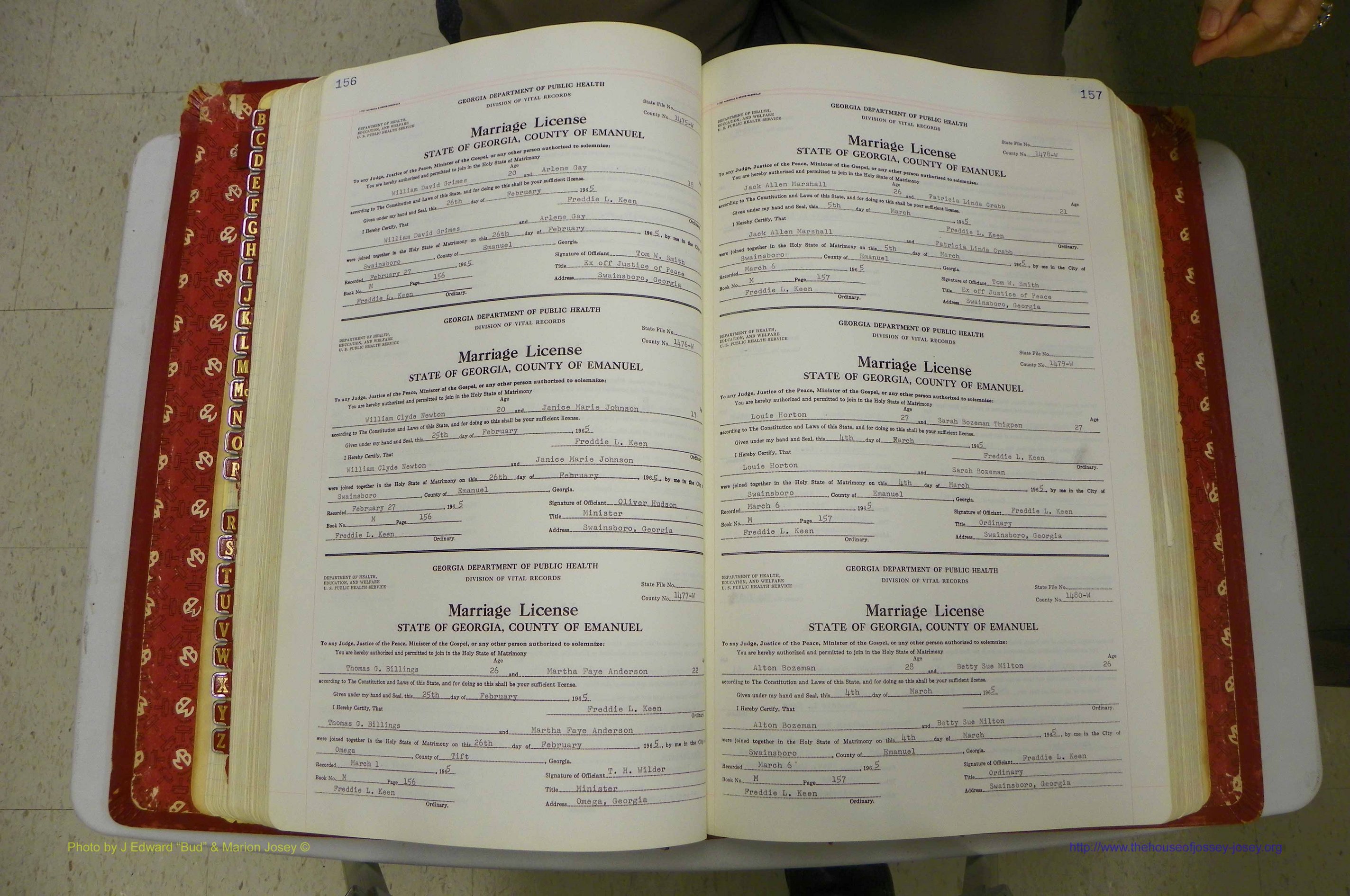 Emanuel Co, GA, Marriages Book M, 1962 - 1974, P 156-157.JPG
