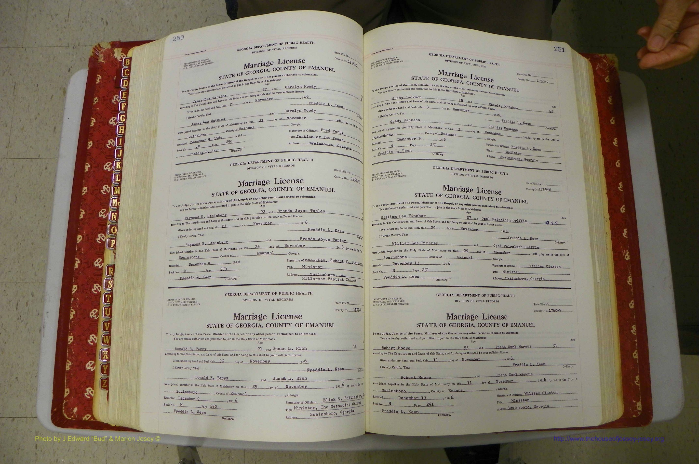 Emanuel Co, GA, Marriages Book M, 1962 - 1974, P 250-251.JPG