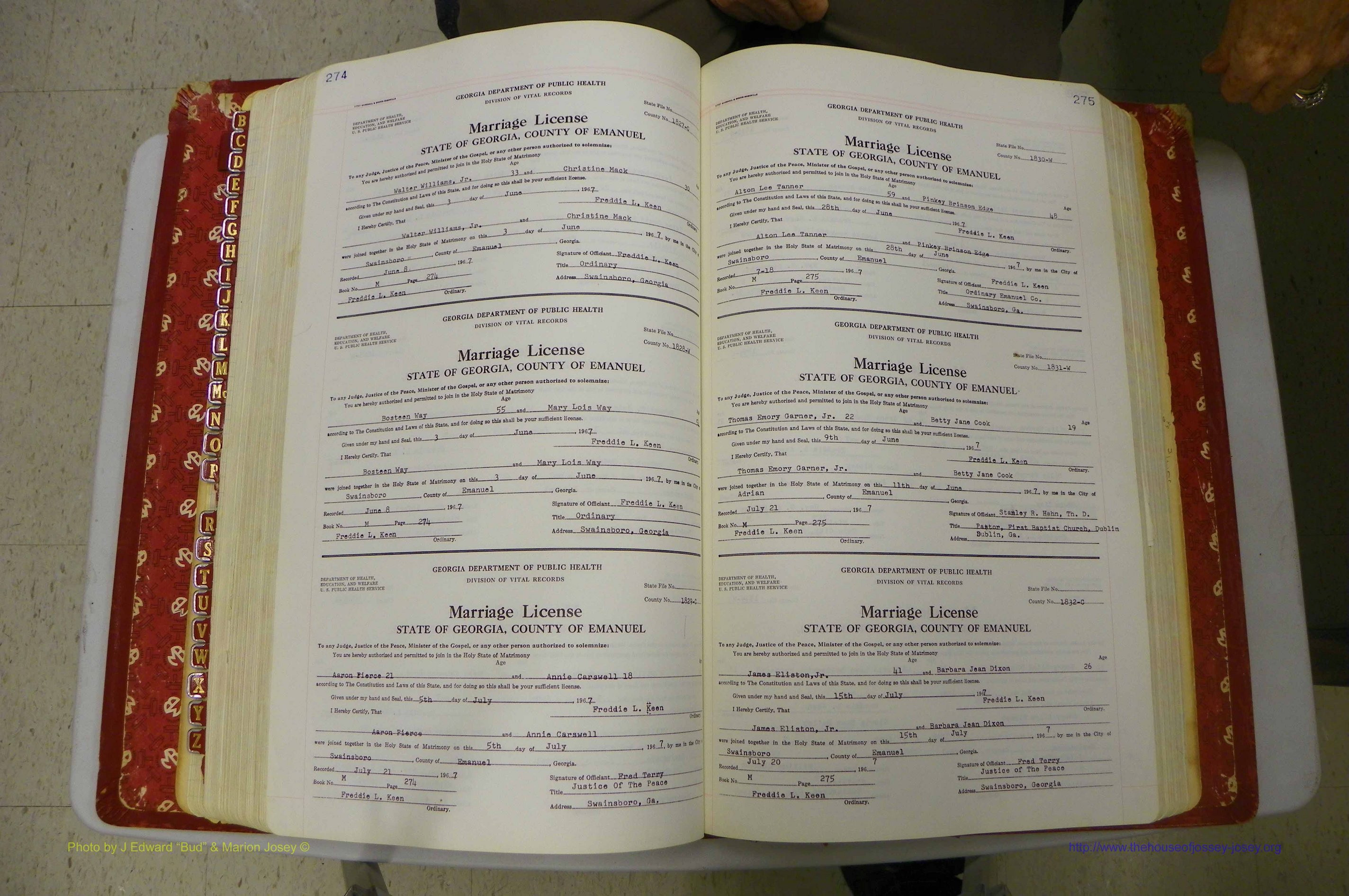 Emanuel Co, GA, Marriages Book M, 1962 - 1974, P 274-275.JPG