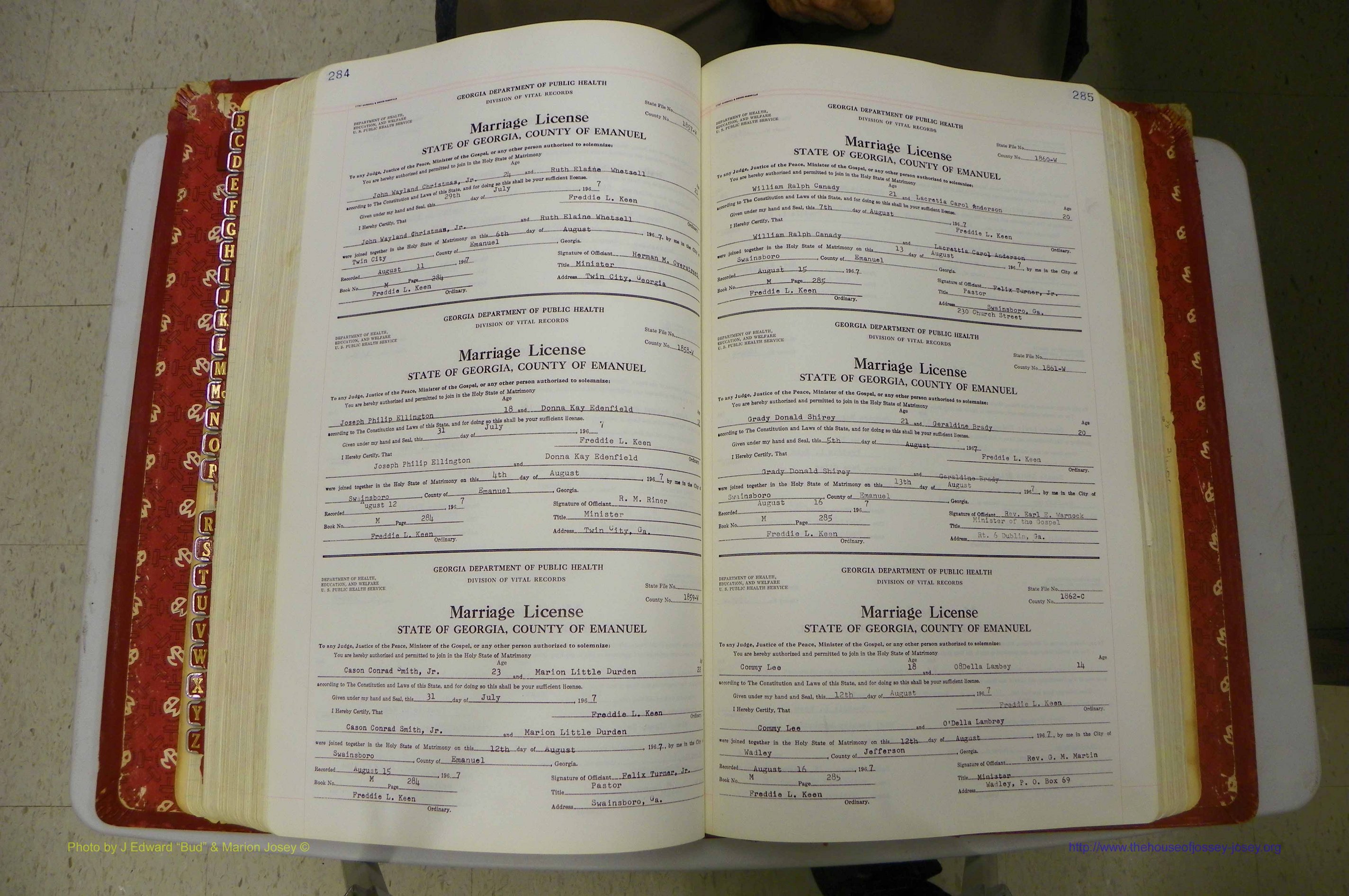 Emanuel Co, GA, Marriages Book M, 1962 - 1974, P 284-285.JPG