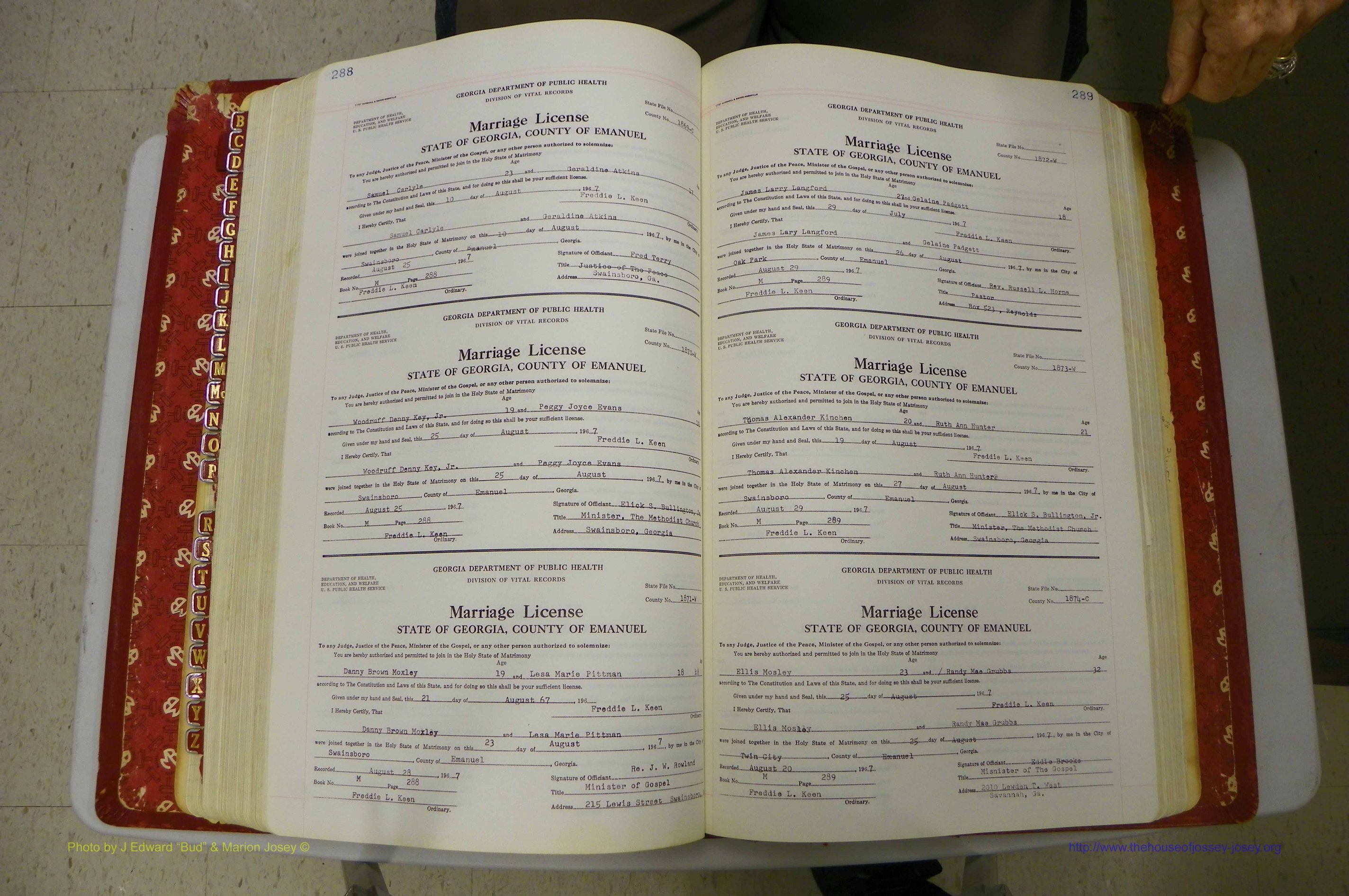 Emanuel Co, GA, Marriages Book M, 1962 - 1974, P 288-289.JPG